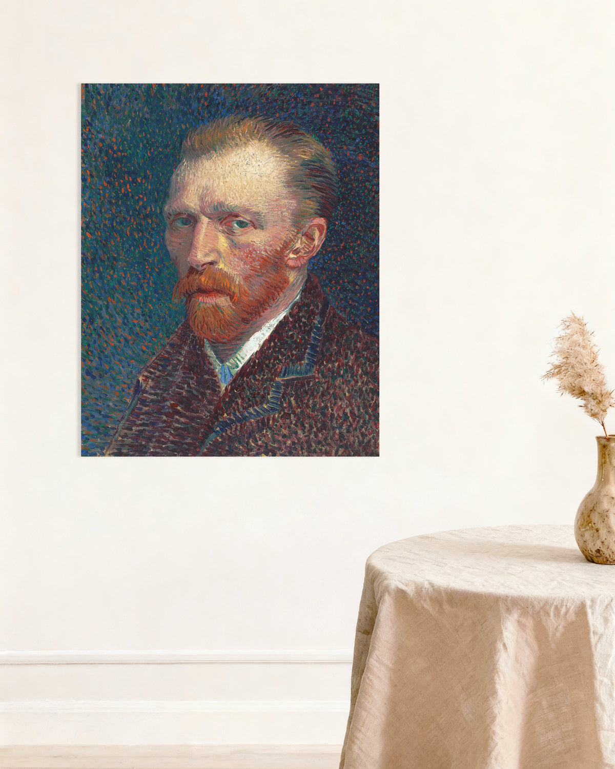 Poster van Zelfportret op een blauwe achtergrond met stippen (1887) van Vincent van Gogh