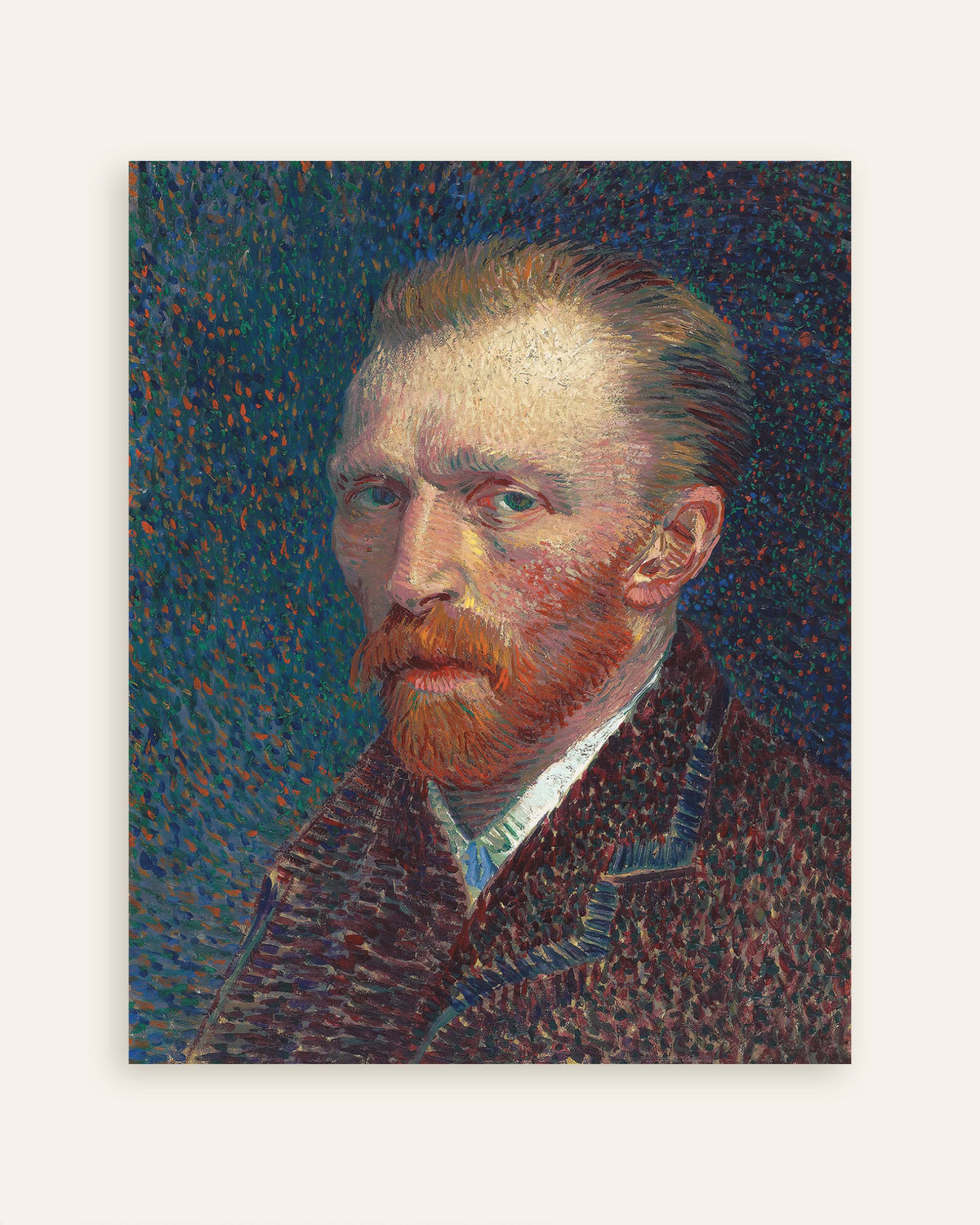 Poster van Zelfportret op een blauwe achtergrond met stippen (1887) van Vincent van Gogh, miniatuur