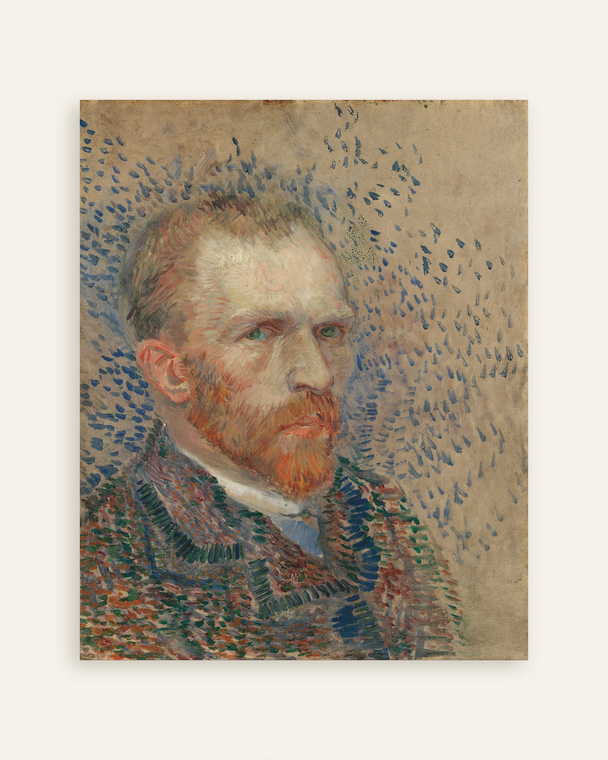 Poster van Zelfportret met blauwe strepen (1887) van Vincent van Gogh, miniatuur