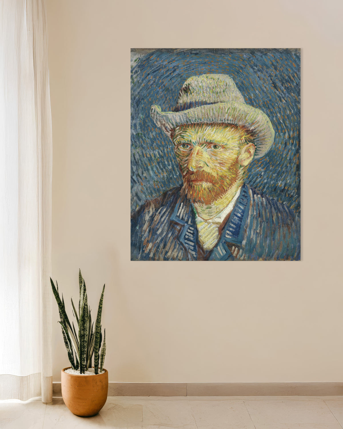 Poster van Zelfportret met grijze vilten hoed (1887) van Vincent van Gogh