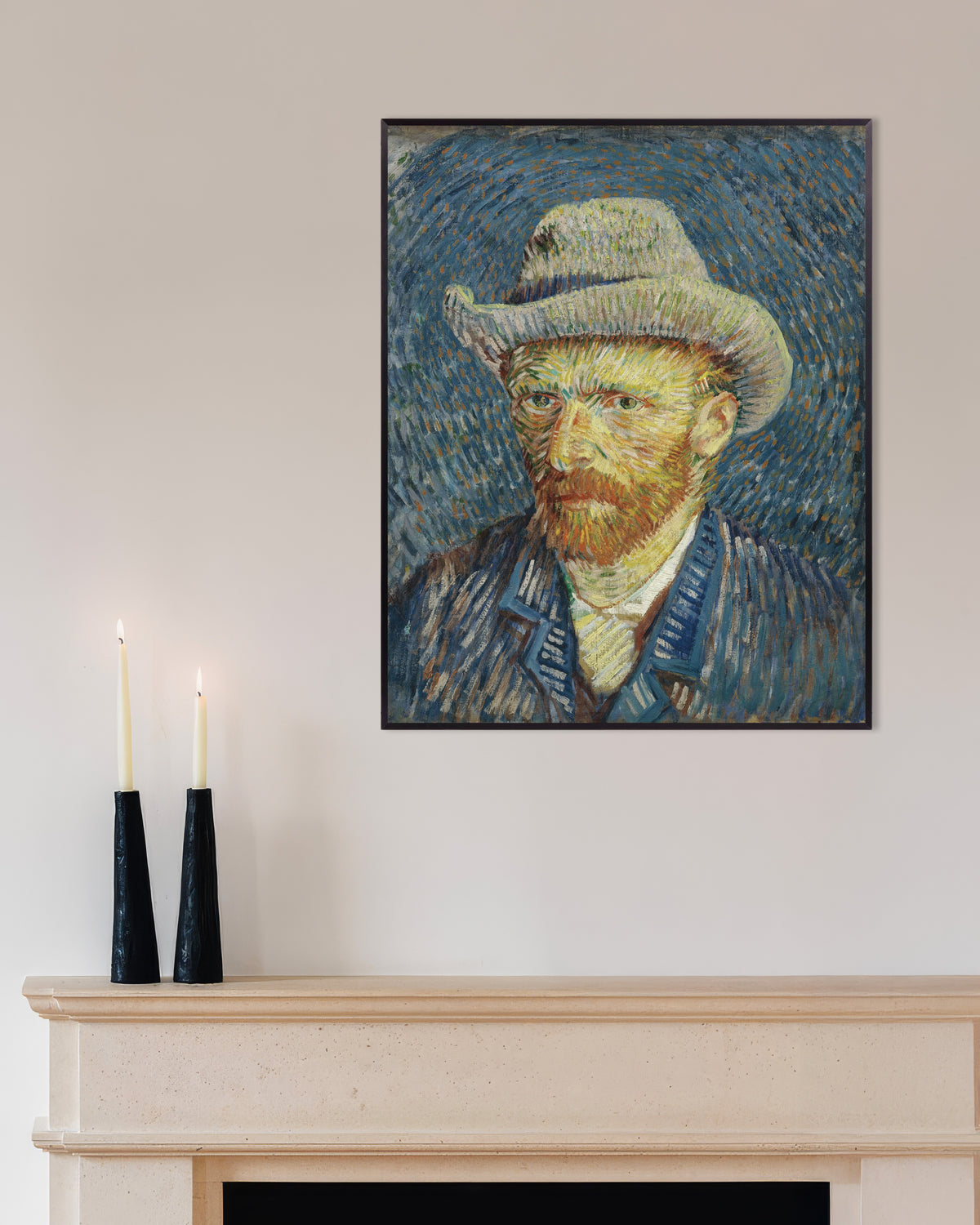 Poster van Zelfportret met grijze vilten hoed (1887) van Vincent van Gogh, met metalen lijst