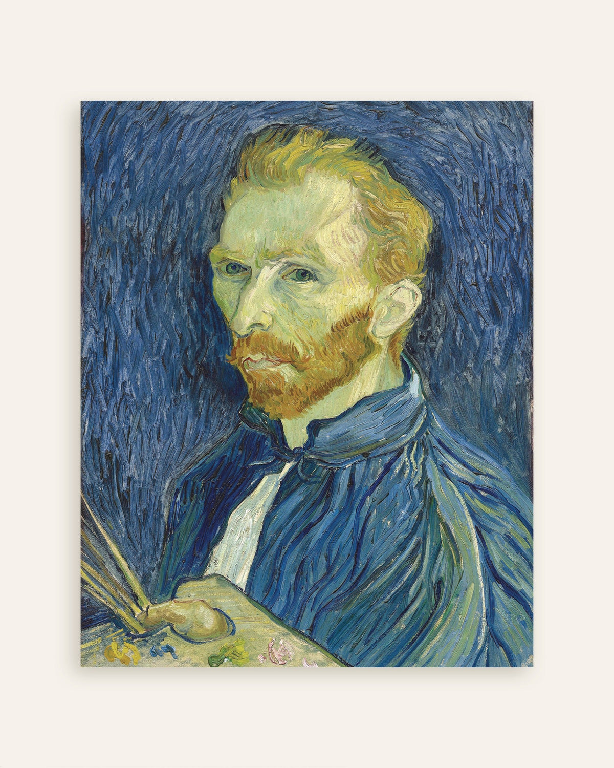 Poster van Zelfportret met palet (1889) van Vincent van Gogh, miniatuur