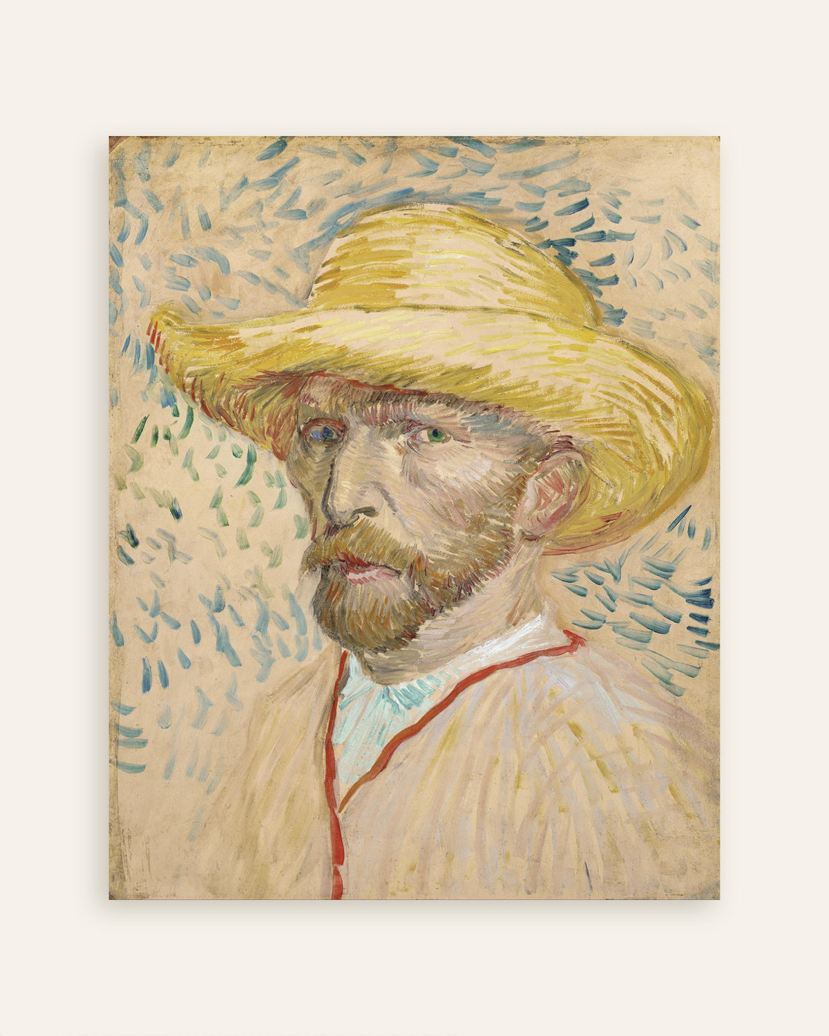 Poster van Zelfportret met strohoed en schilderskiel (1887) van Vincent van Gogh, miniatuur