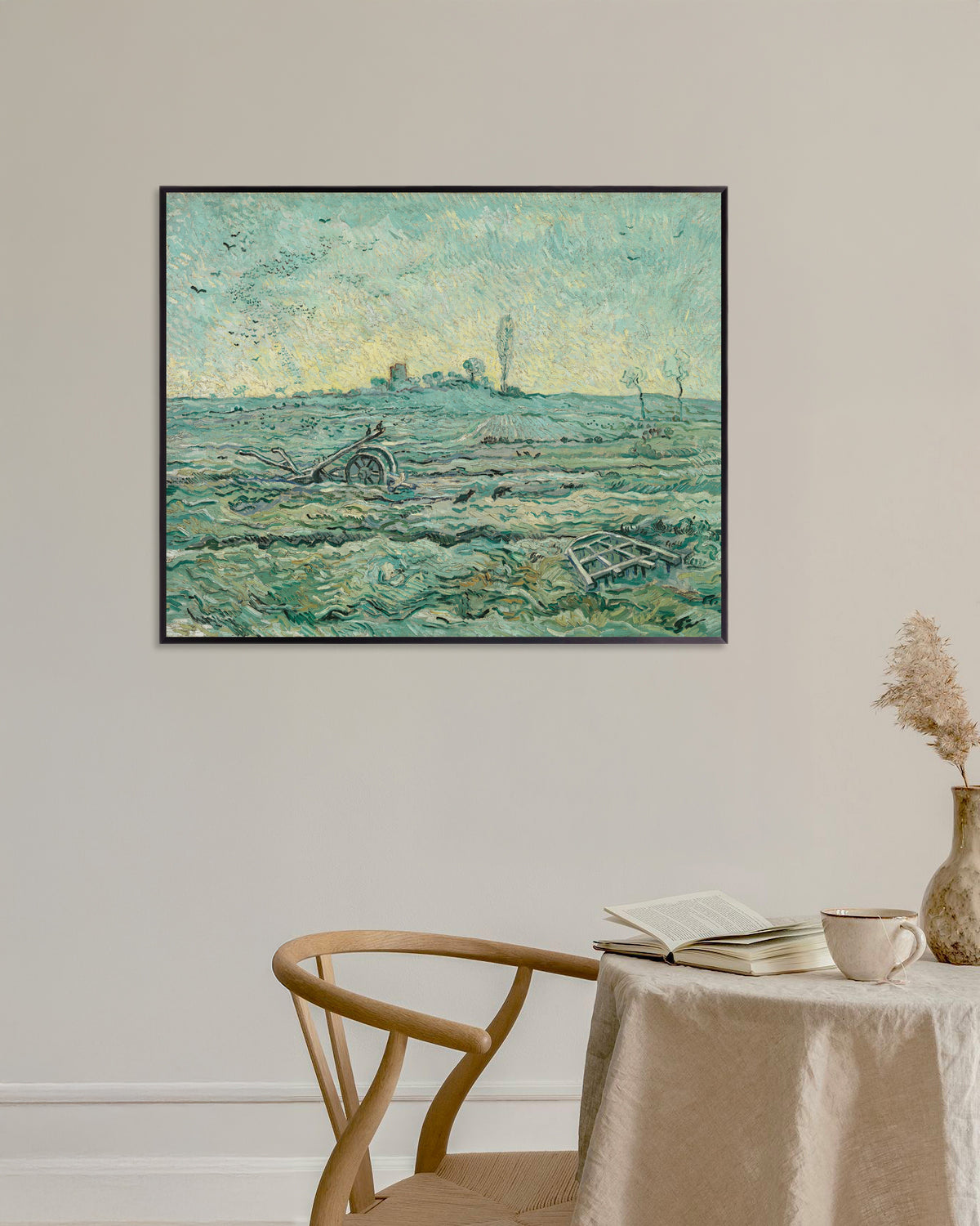 Poster van Besneeuwd veld met een eg, naar Millet (1890) van Vincent van Gogh, met metalen lijst