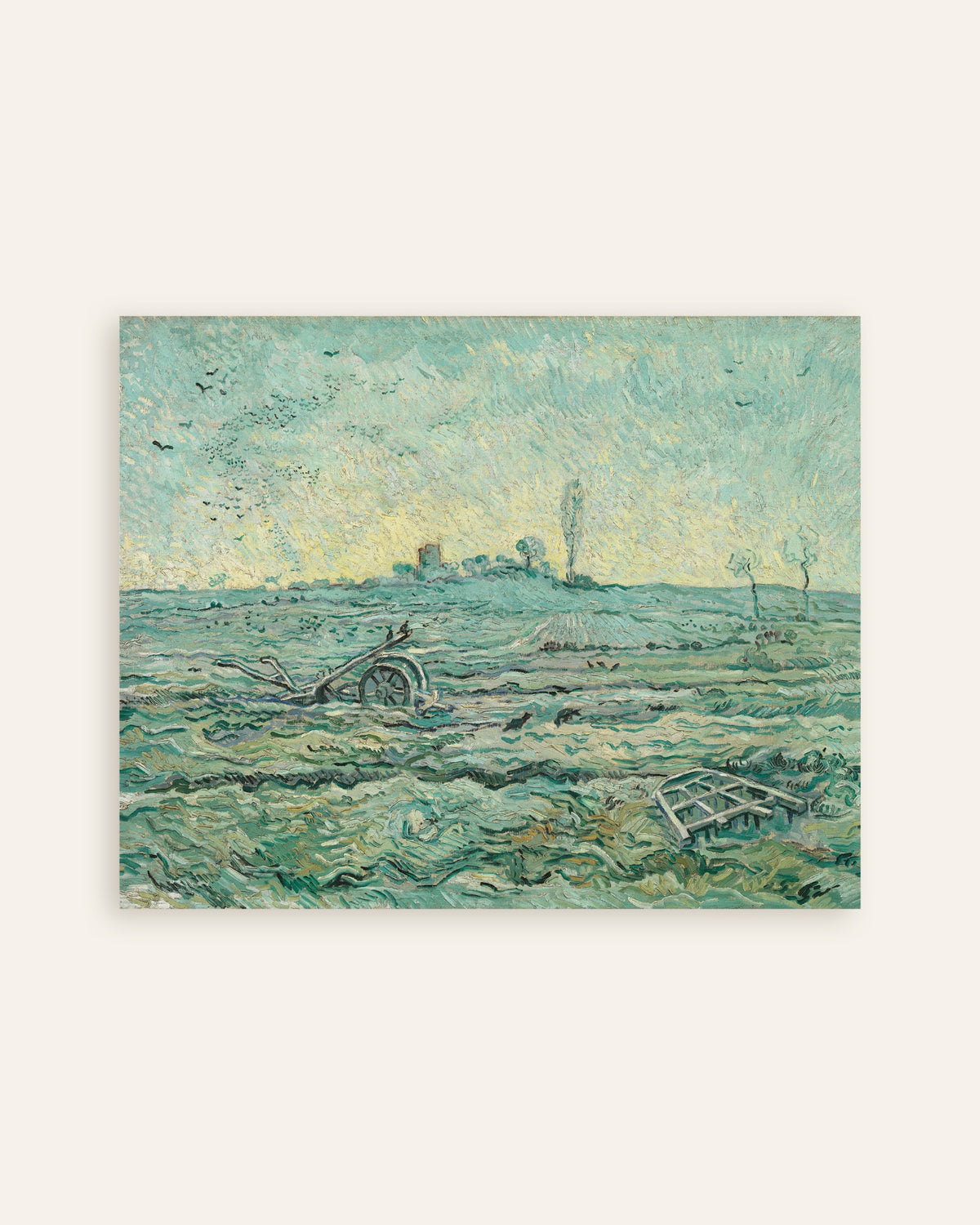 Poster van Besneeuwd veld met een eg, naar Millet (1890) van Vincent van Gogh, miniatuur