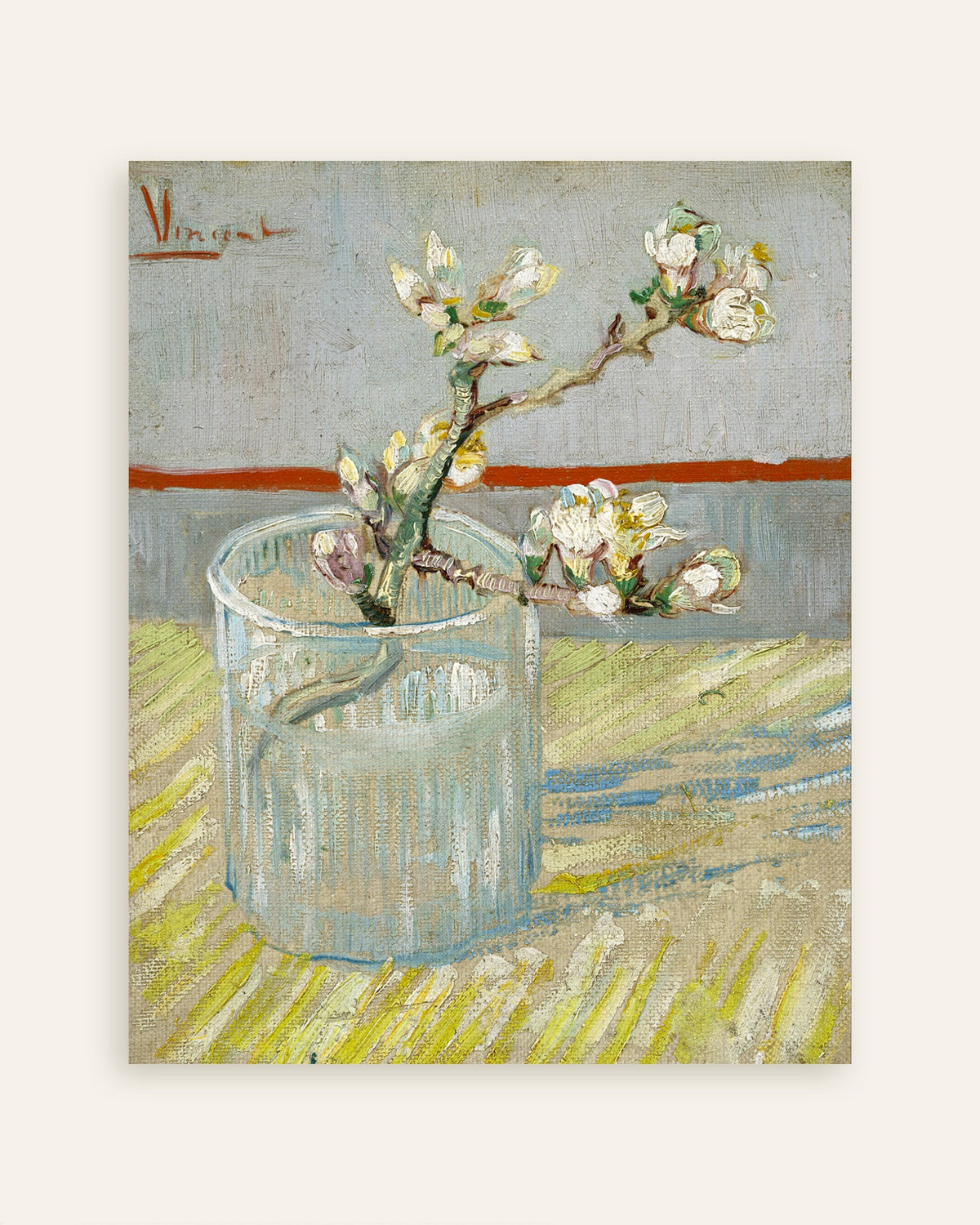 Poster van Twijg met bloeiende amandel in een glas (1888) van Vincent van Gogh, miniatuur