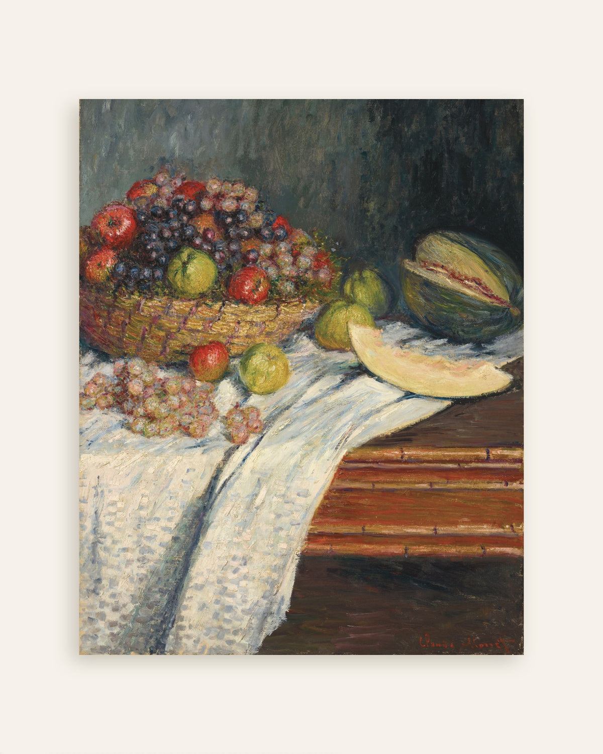Poster Stilleven met meloen (1879) van Claude Monet, miniatuur