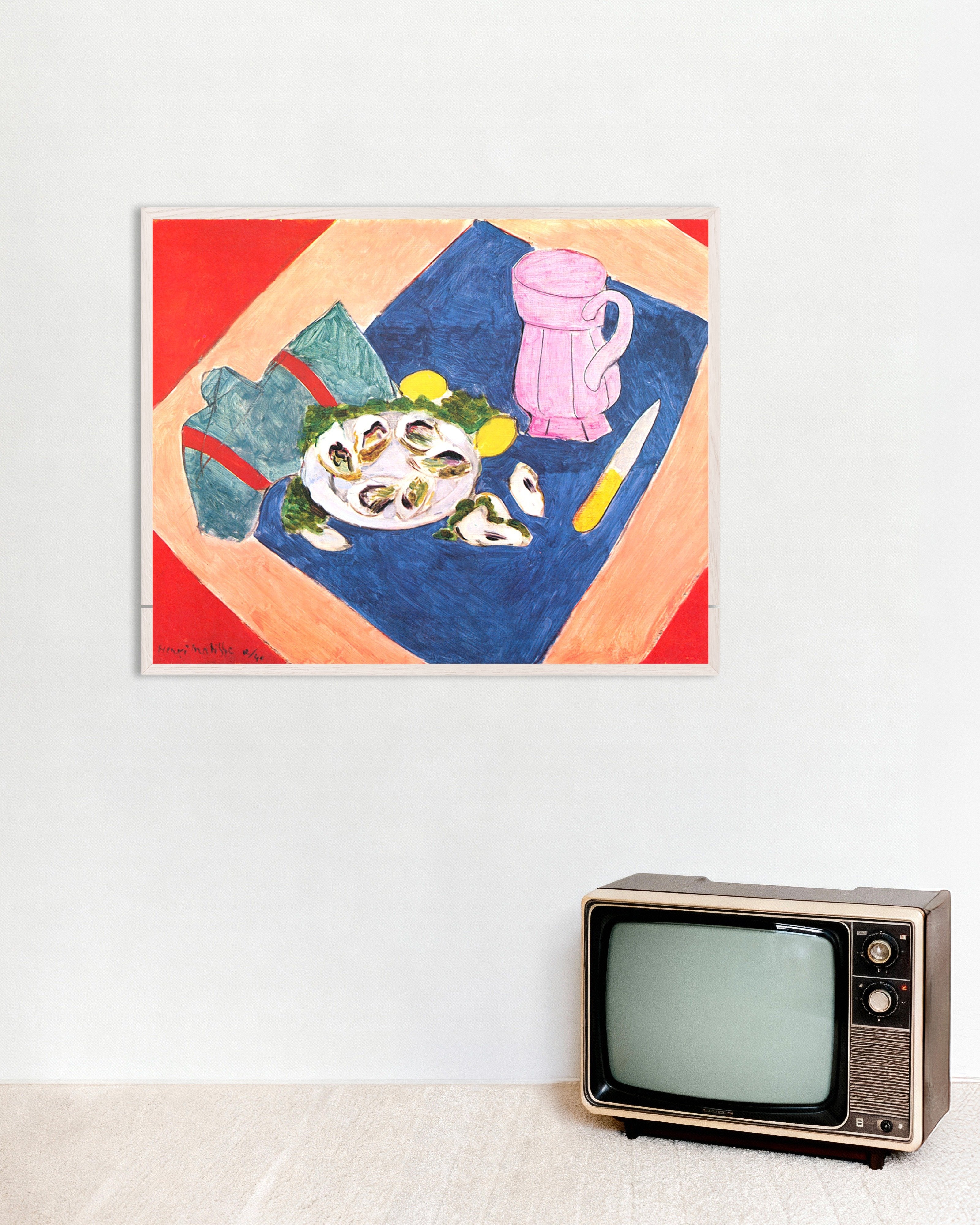 Poster of Still life with oysters (1940) by Henri Matisse, with white wooden frame
