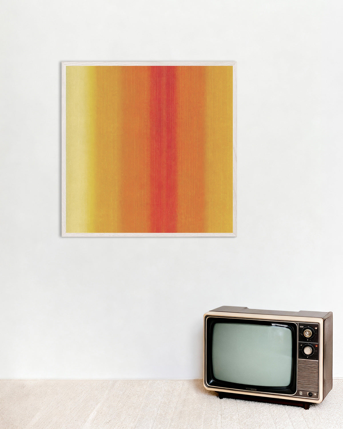 Poster of Sunlit Stripes - Abstract Warm Lines Poster, with white wooden frame