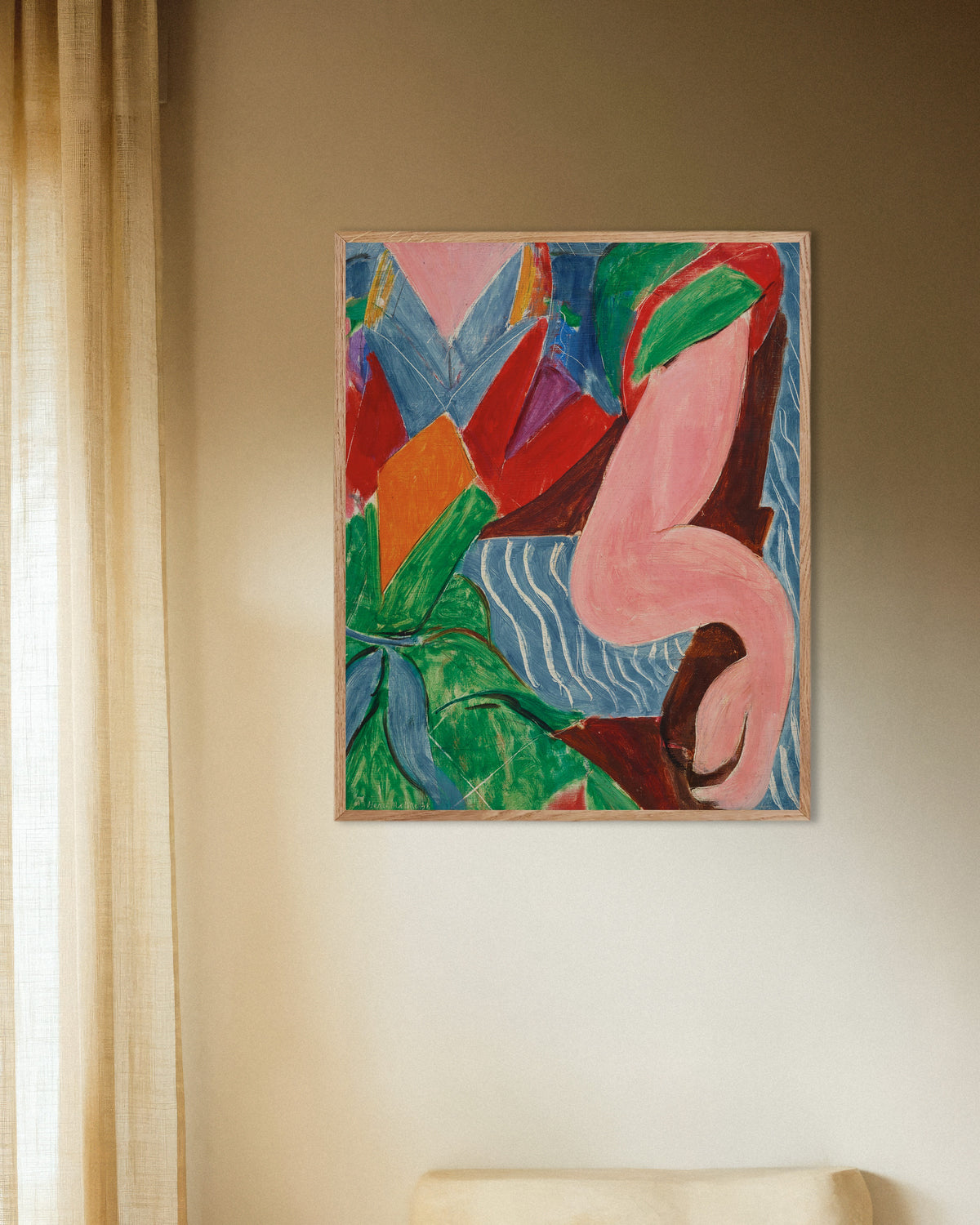 Poster van De arm (1938) van Henri Matisse, met naturel houten lijst