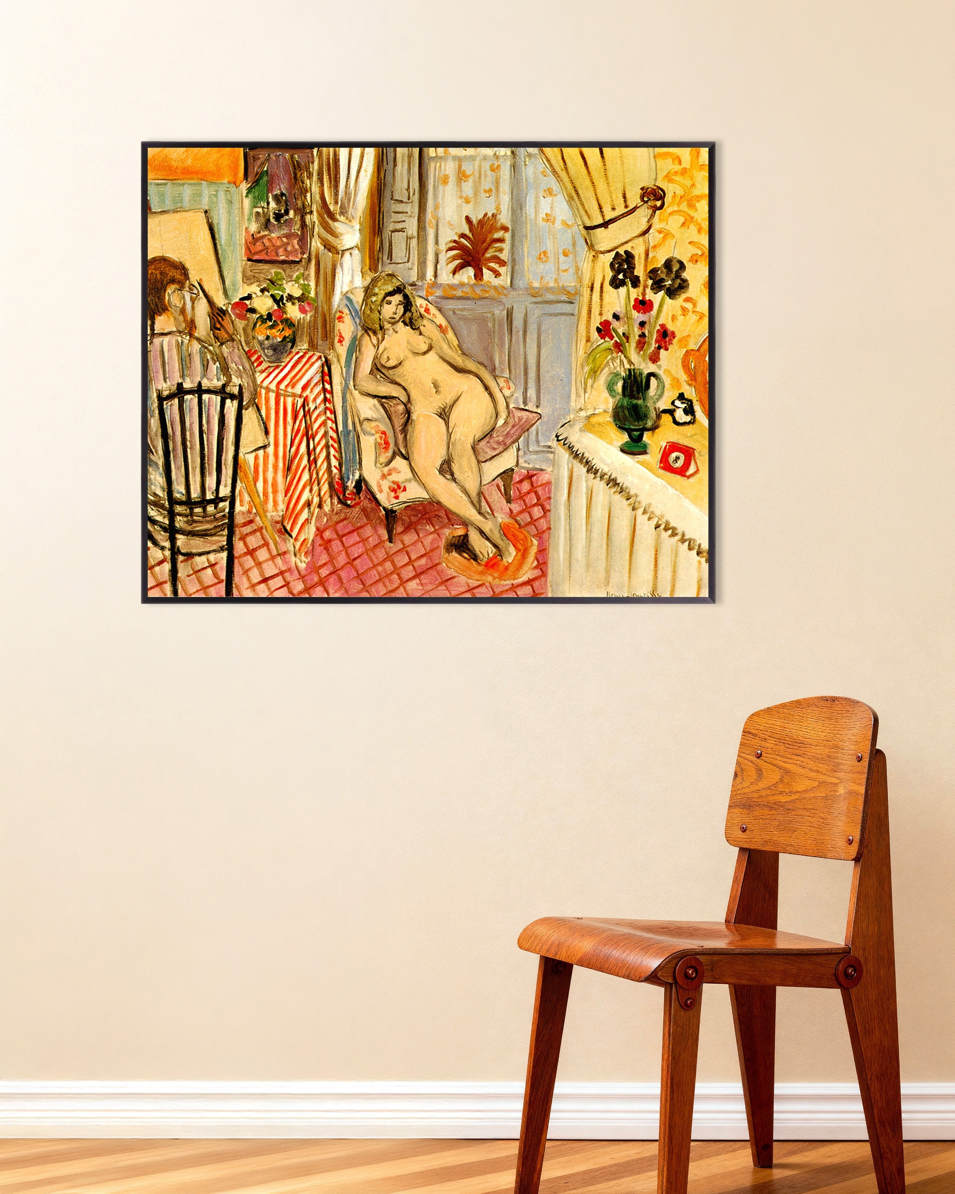 Poster of The artist and his model (1919) by Henri Matisse, with metal frame