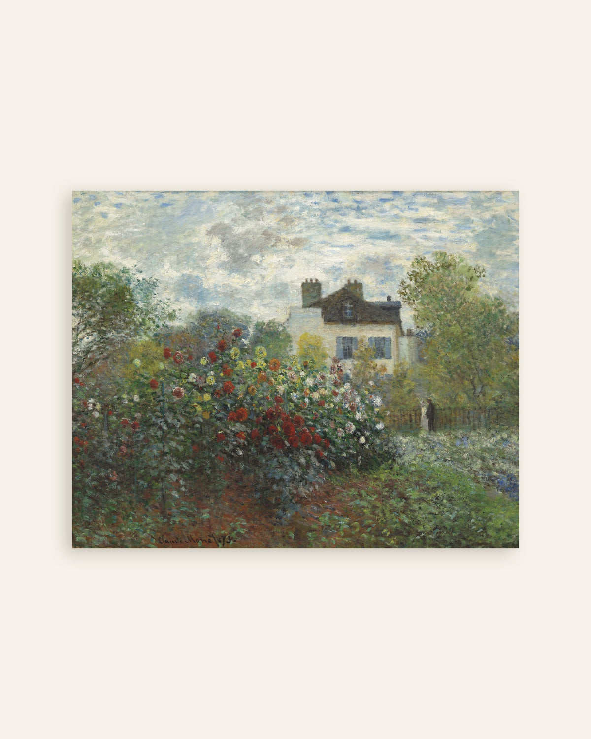 Poster De tuin van de kunstenaar in Argenteuil, een hoek met dahlia's (1873) van Claude Monet, miniatuur