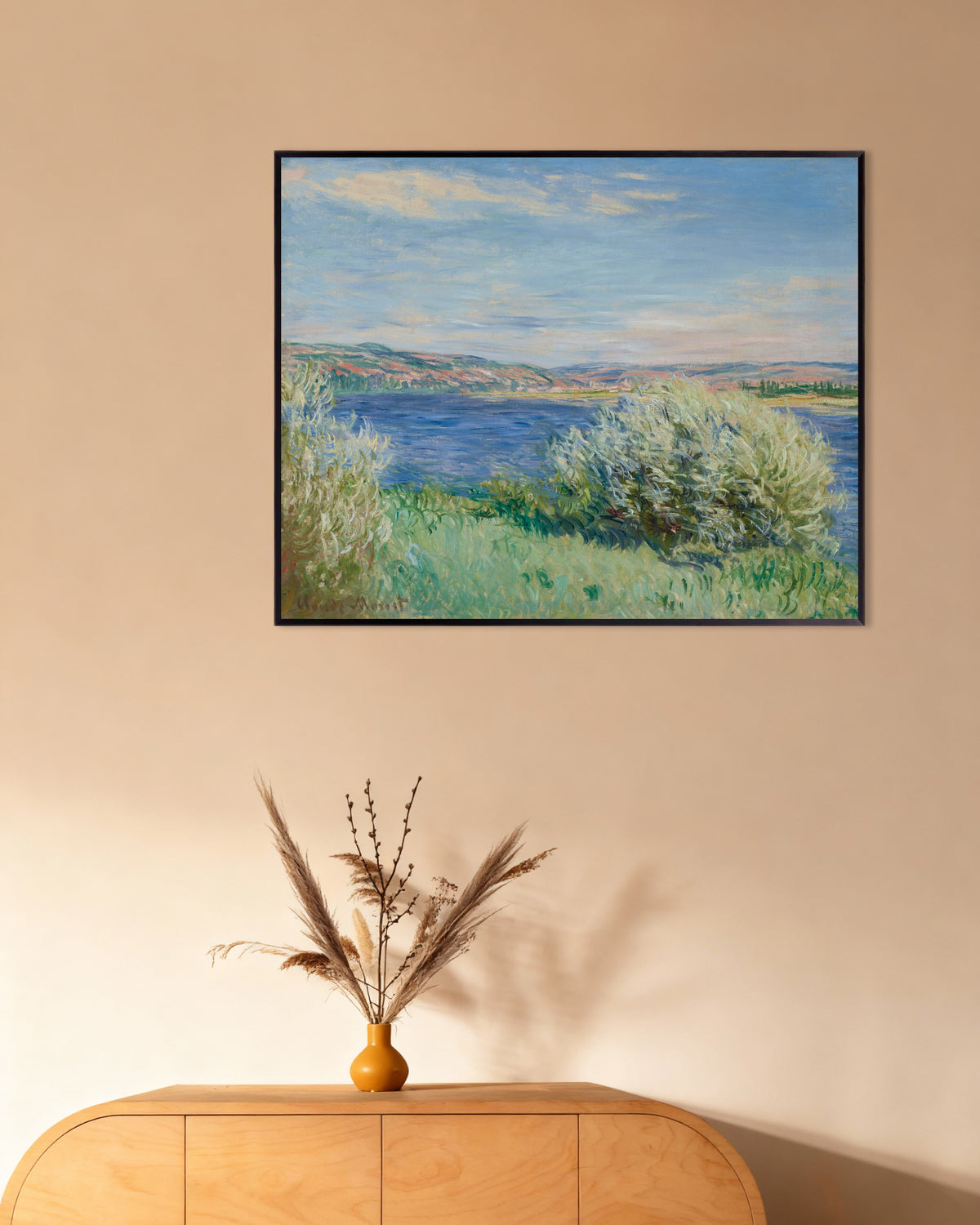 Poster De oevers van de Seine bij Vétheuil (1881) van Claude Monet met metalen lijst