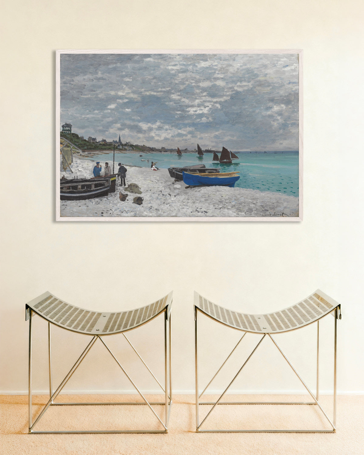 Poster Het strand van Sainte-Adresse (1867) van Claude Monet met witte houten lijst