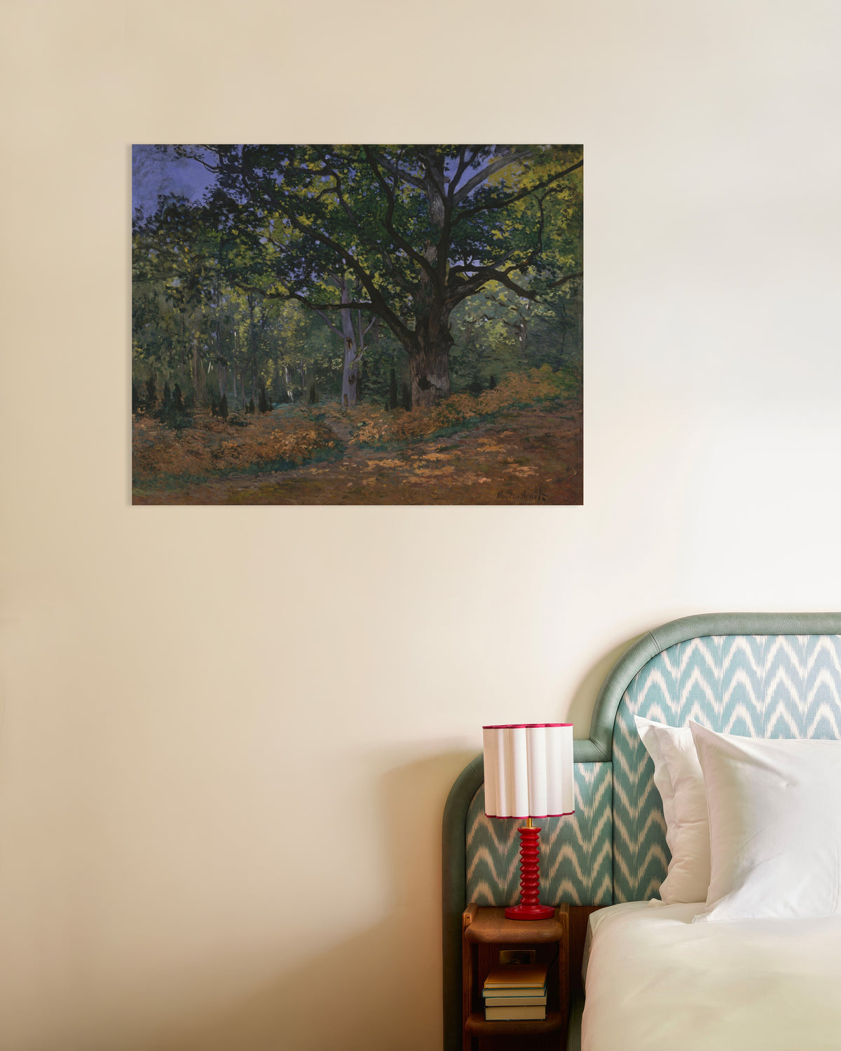 Poster De eik van Bodmer, bos van Fontainebleau (1865) van Claude Monet