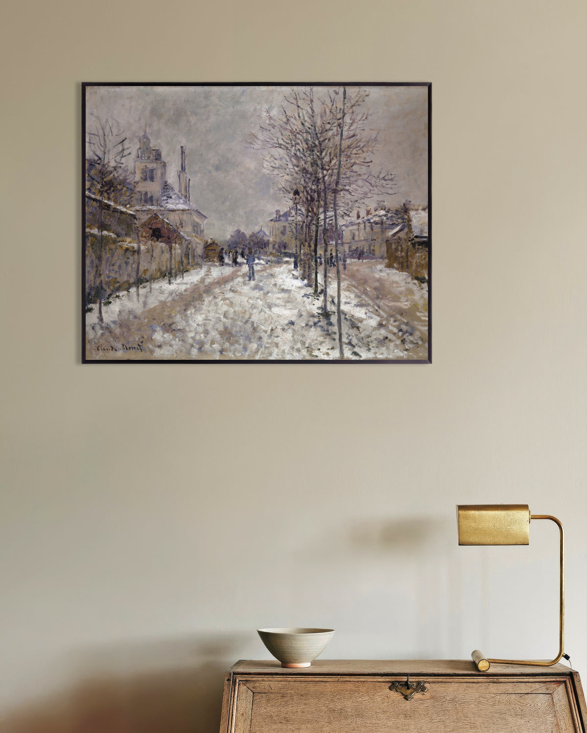Poster De Boulevard de Pontoise in Argenteuil, sneeuw (1875) van Claude Monet met metalen lijst