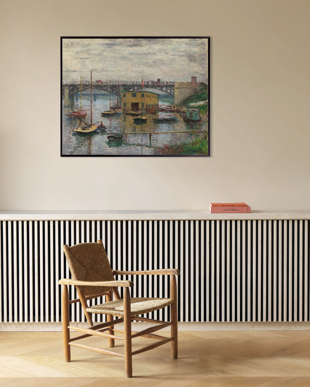 Poster De brug van Argenteuil op een grijze dag (ca. 1876) van Claude Monet met metalen lijst