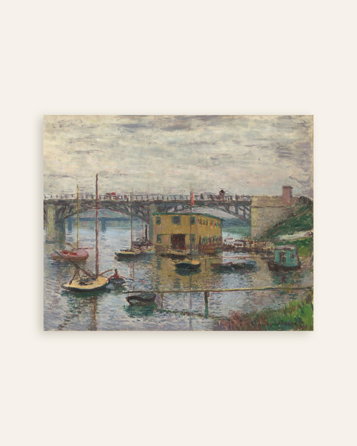 Poster De brug van Argenteuil op een grijze dag (ca. 1876) van Claude Monet, miniatuur