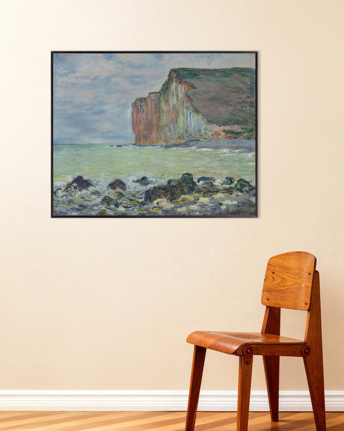 Poster De klif bij Les Petites-Dalles (1881) van Claude Monet met metalen lijst