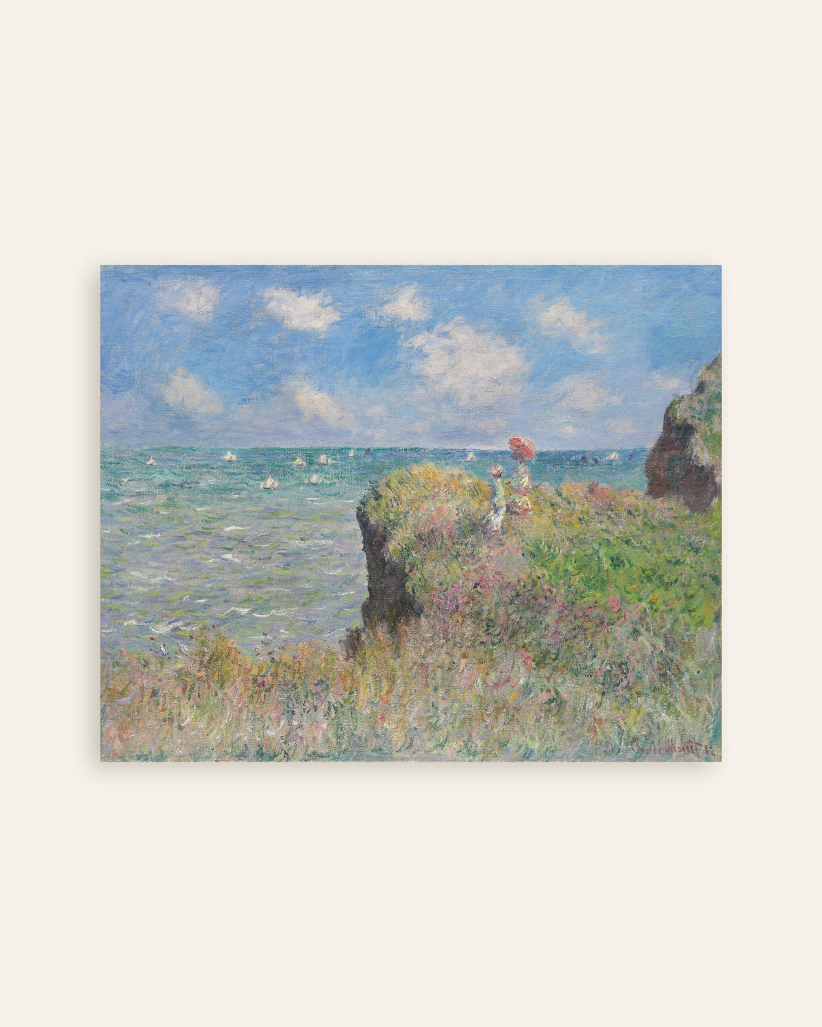 Poster Wandeling op de klif bij Pourville (1882) van Claude Monet, miniatuur