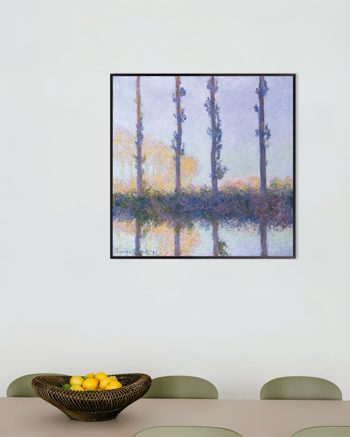 Poster De vier bomen (1891) van Claude Monet met metalen lijst