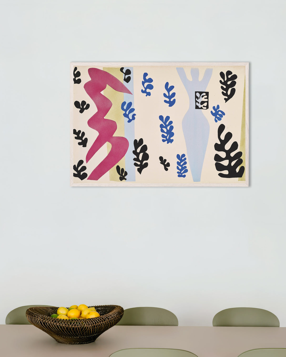Poster van De Messenwerper (Jazz, 1947) van Henri Matisse, met witte houten lijst
