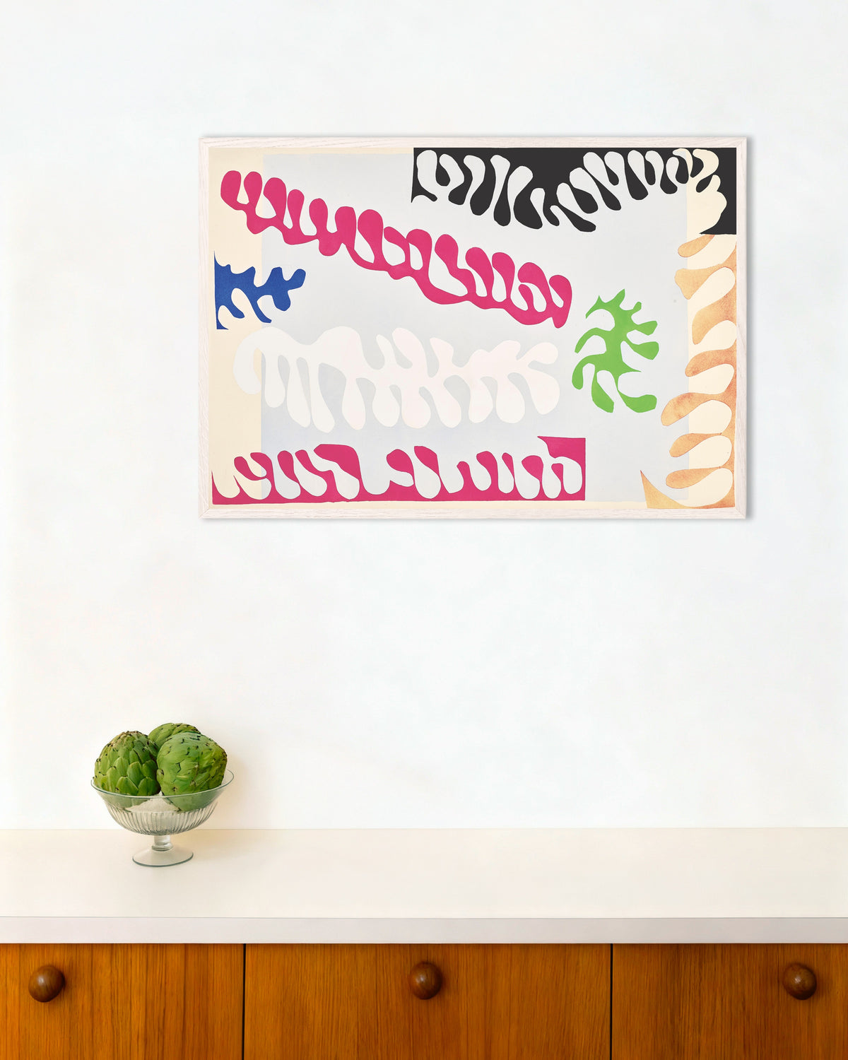 Poster van De lagune in roze en wit (Jazz, 1947) van Henri Matisse, met witte houten lijst