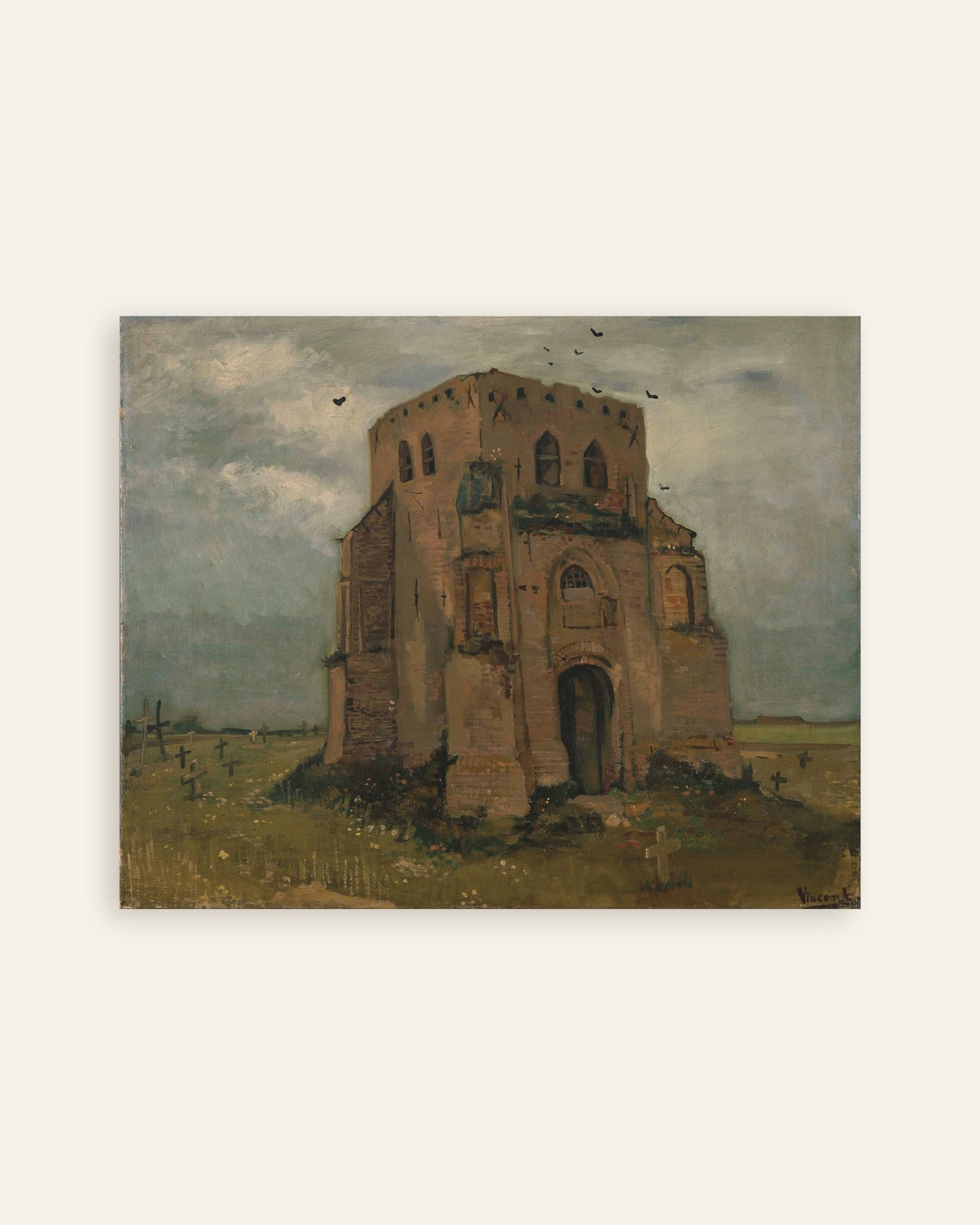 Poster van De oude kerktoren in Nuenen (1885) van Vincent van Gogh, miniatuur