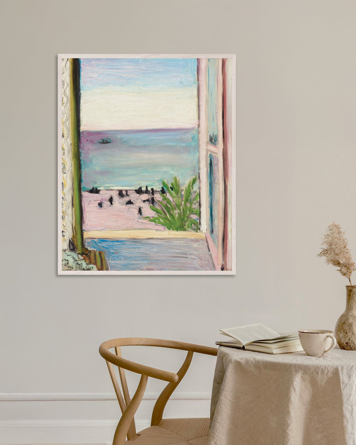 Poster van Het open raam (1918) van Henri Matisse, met witte houten lijst