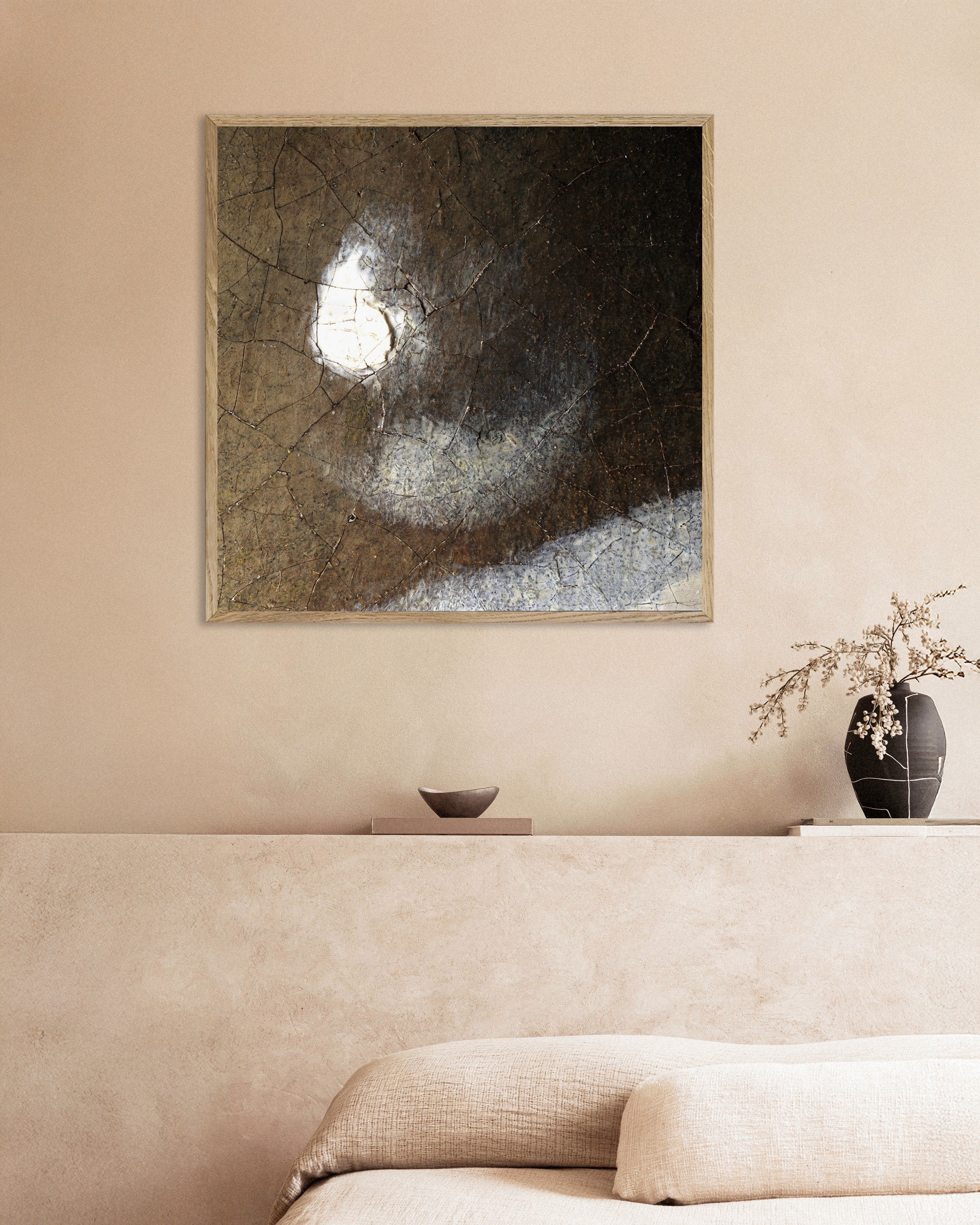 Poster of The Pearl - Detail from Girl with a Pearl Earring, with natural wooden frame