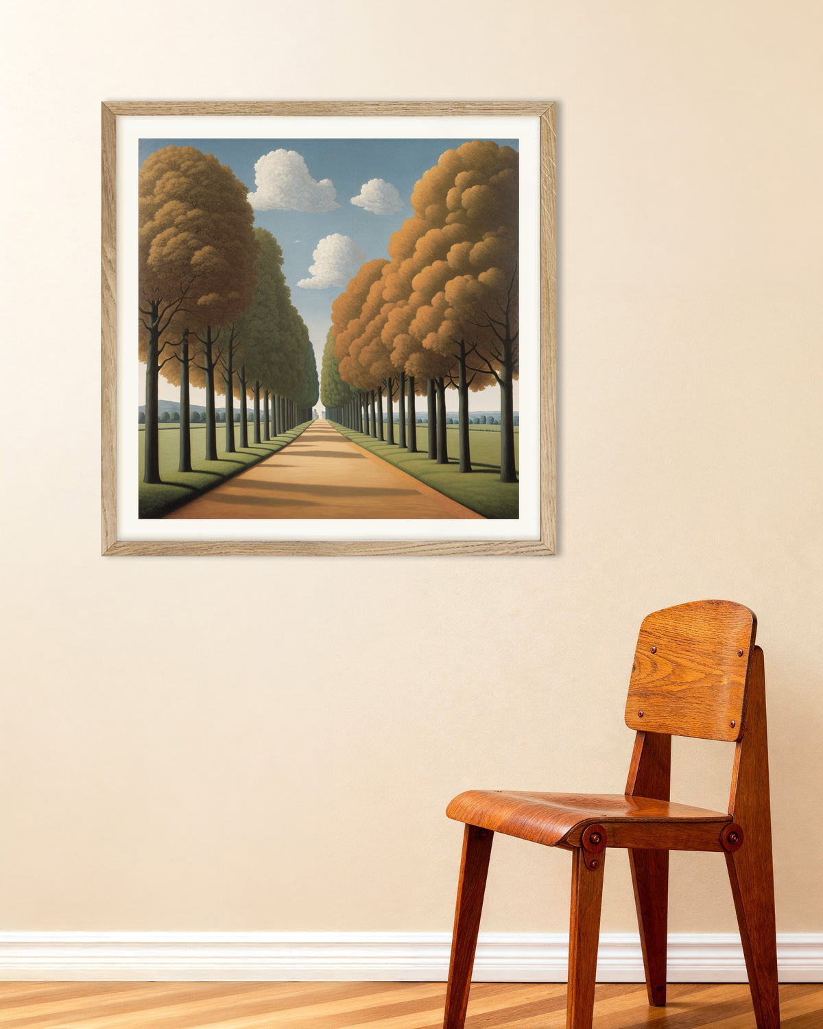 Poster De weg naar de eeuwigheid in een lijst van naturel eikenhout