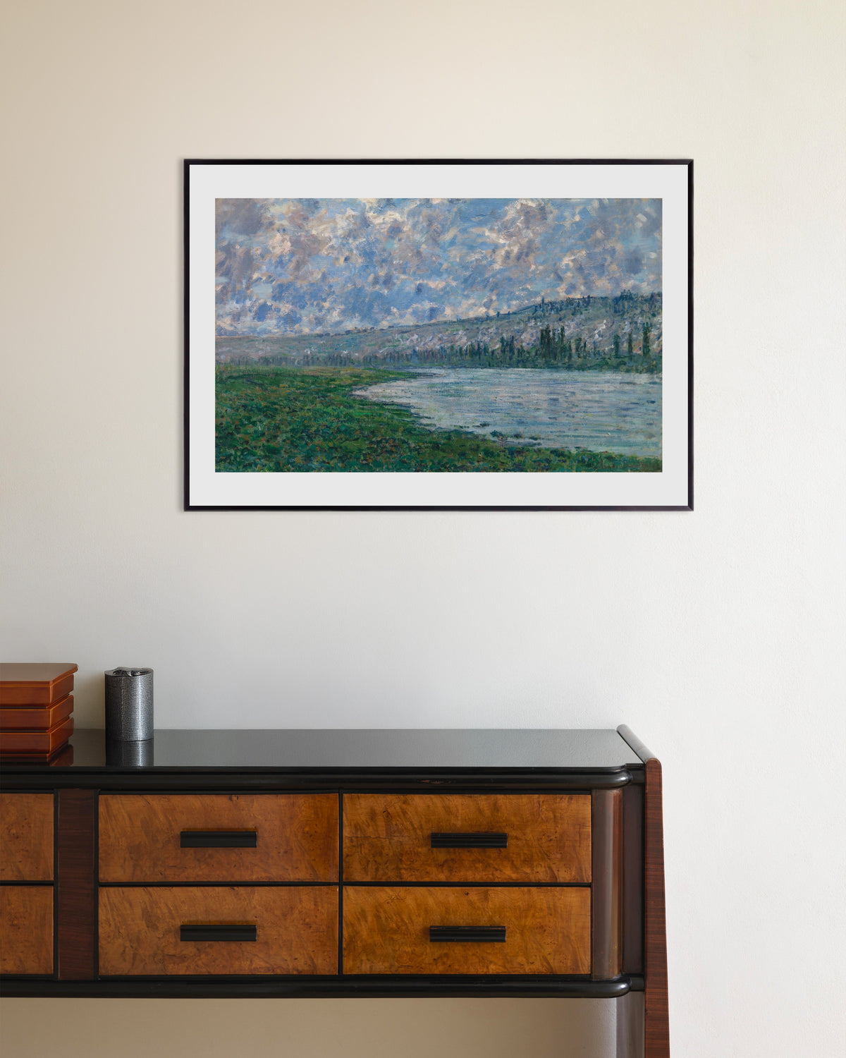 Poster De Seine bij Vétheuil (1880) van Claude Monet met metalen lijst