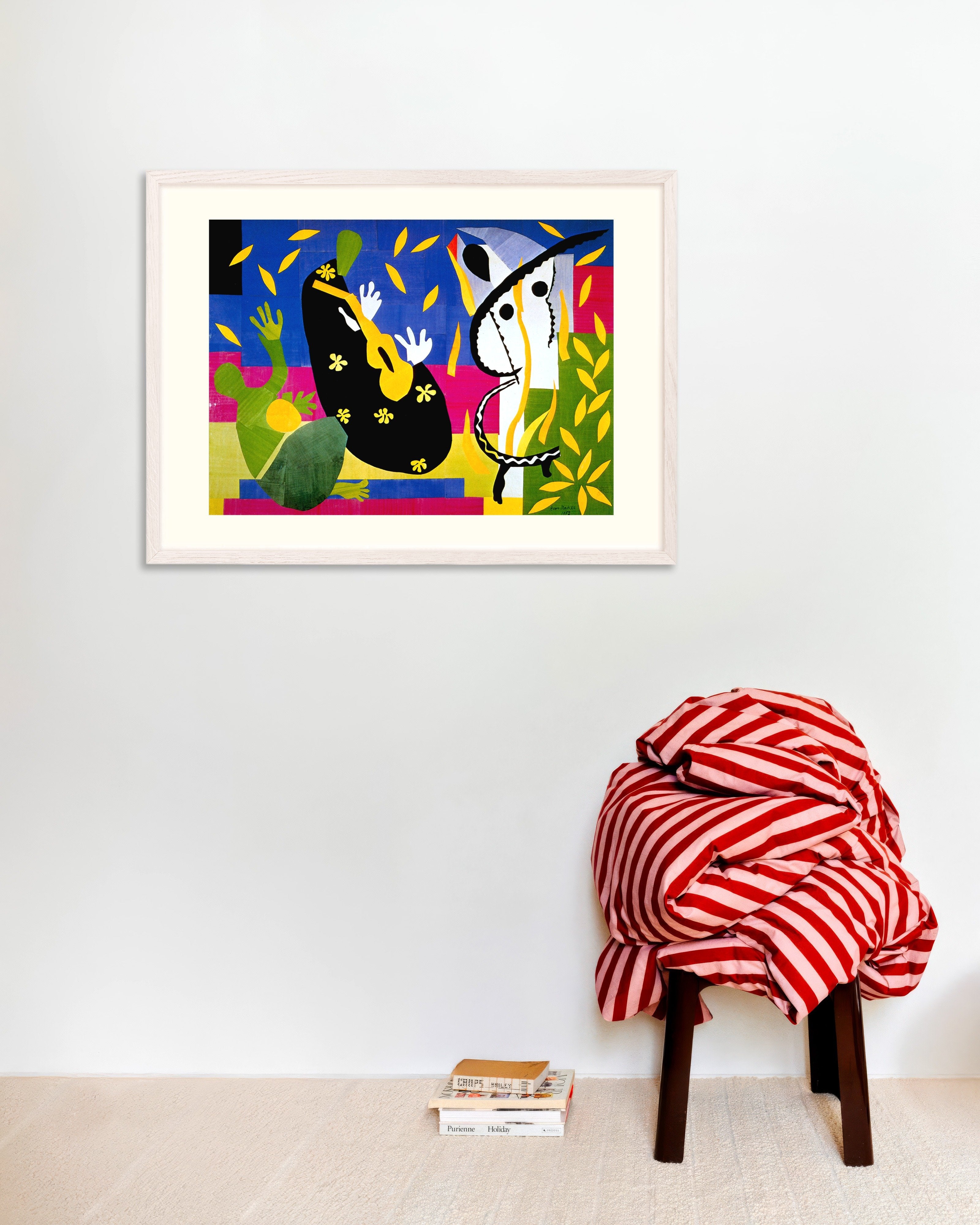 Poster of The sorrows of the king by Henri Matisse, with white wooden frame
