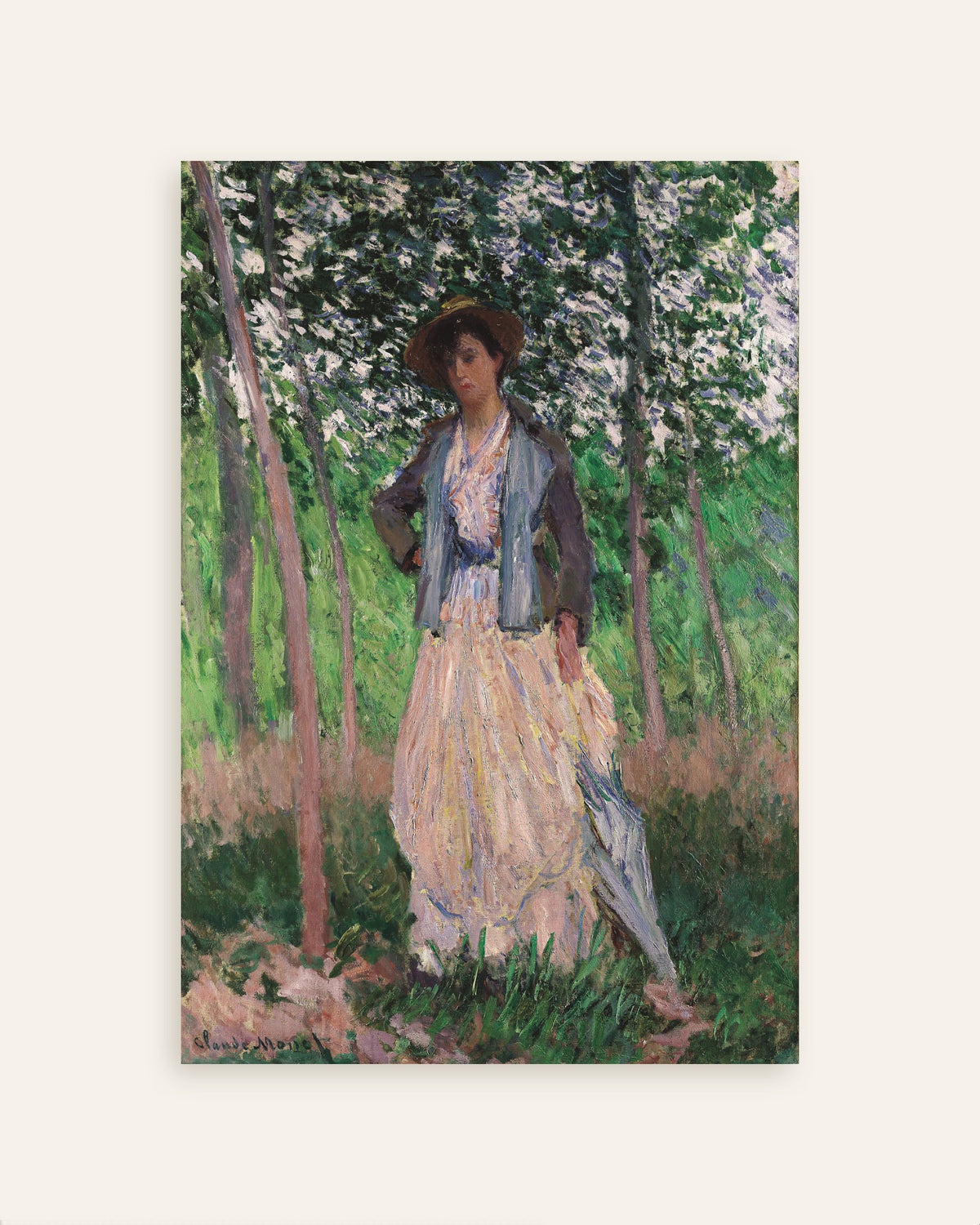 Poster De wandelaarster, Suzanne Hoschedé (1887) van Claude Monet, miniatuur