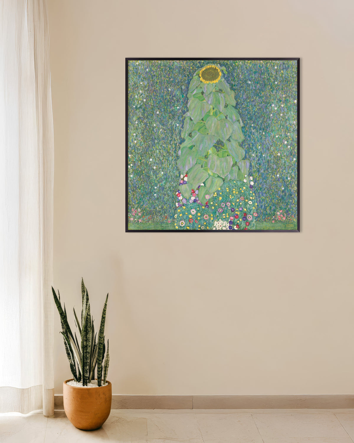 Poster De zonnebloem (1907–1908) van Gustav Klimt met metalen lijst