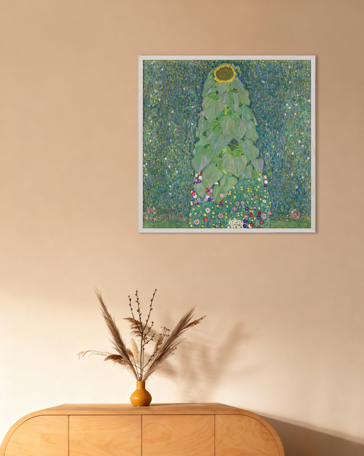 Poster De zonnebloem (1907–1908) van Gustav Klimt met witte houten lijst
