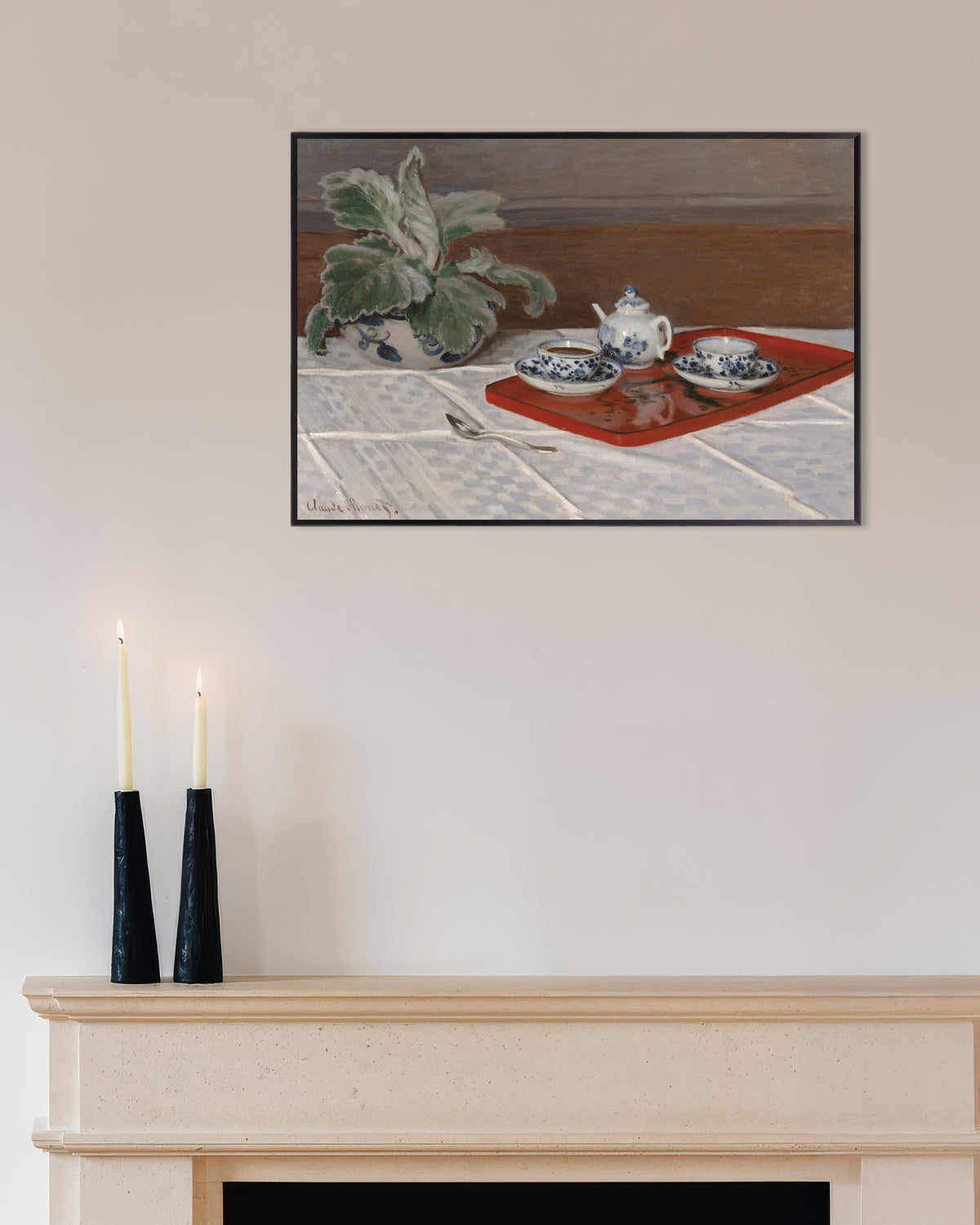 Poster Het theeservies (1872) van Claude Monet met metalen lijst