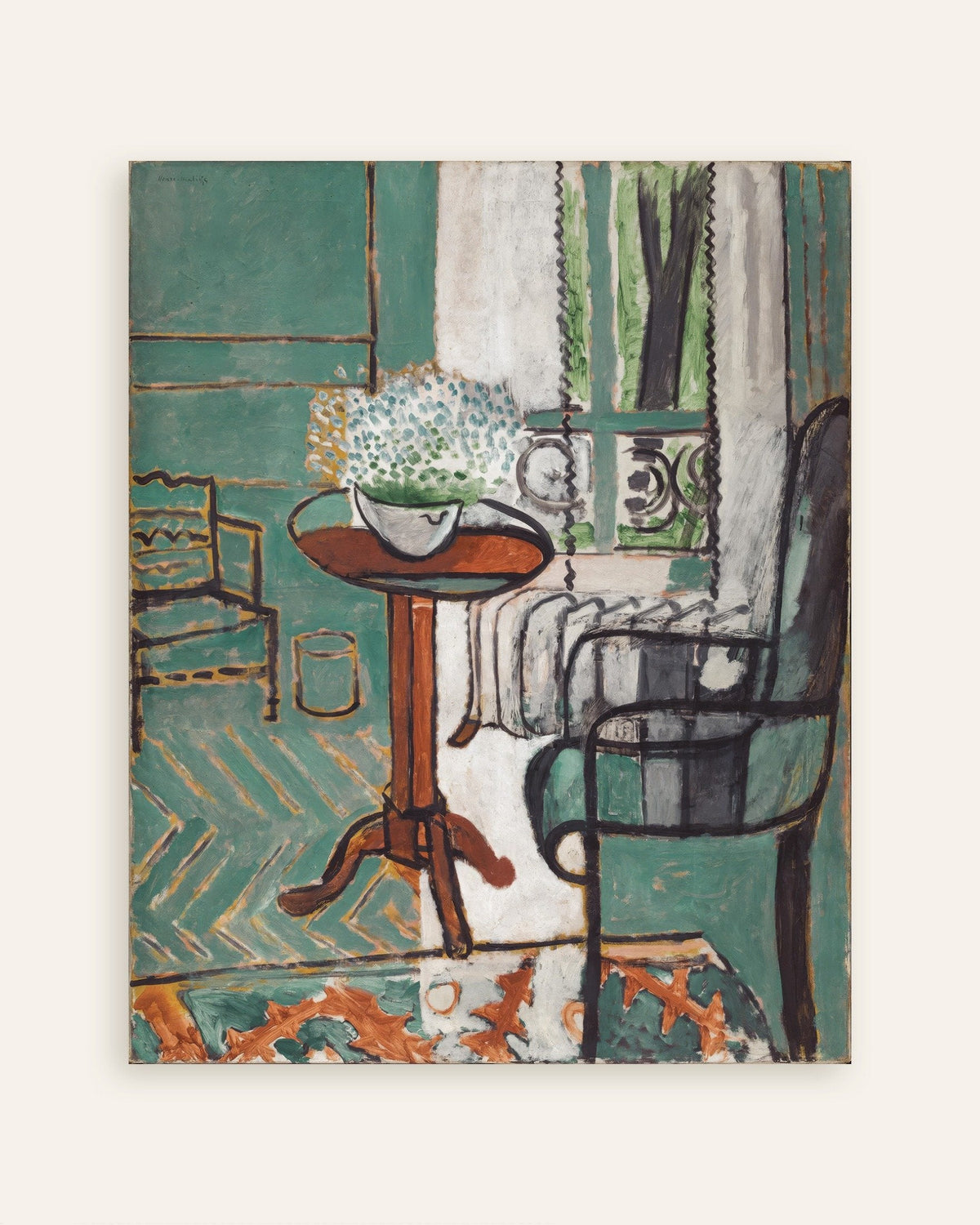 Poster van Het raam (Interieur met vergeet-mij-nietjes) van Henri Matisse, miniatuur