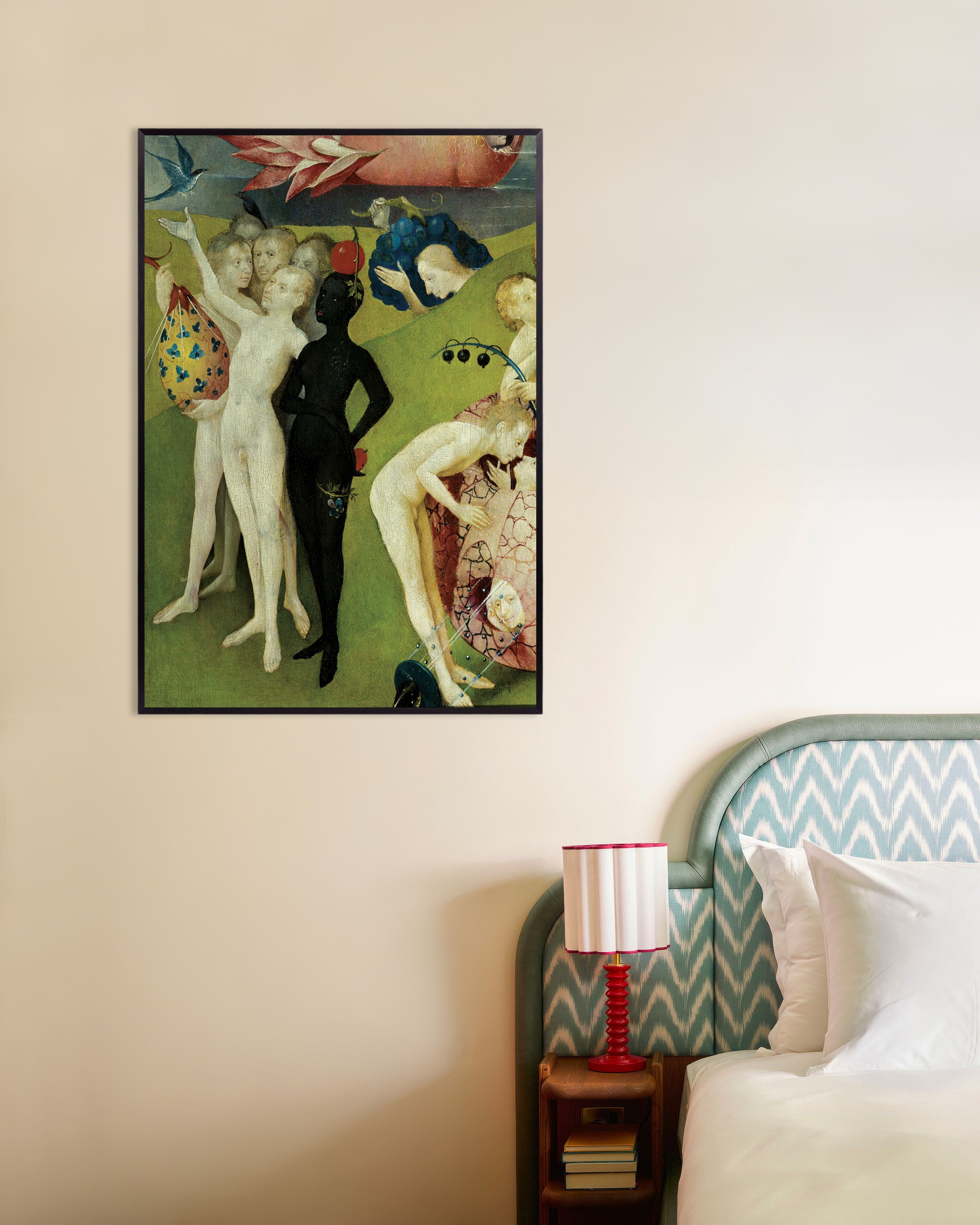 Poster of The woman with the fruit head - Detail from The Garden of Earthly Delights, with metal frame