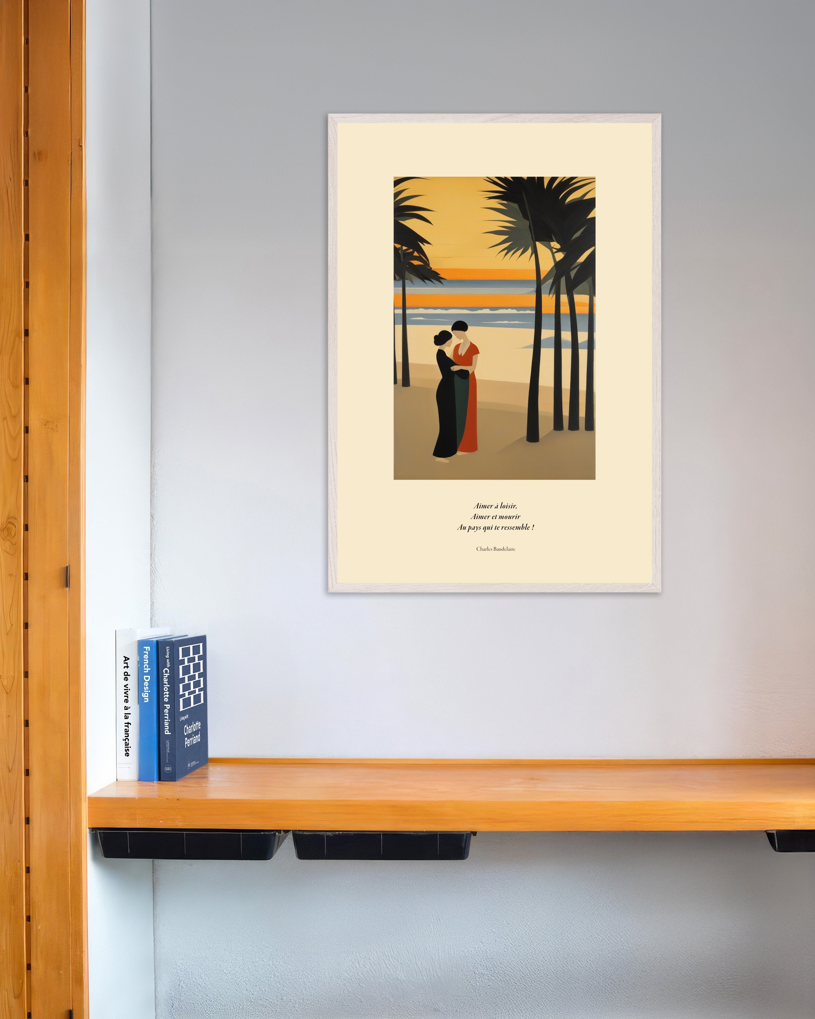Poster of To love at leisure, Baudelaire, french, with white wooden frame