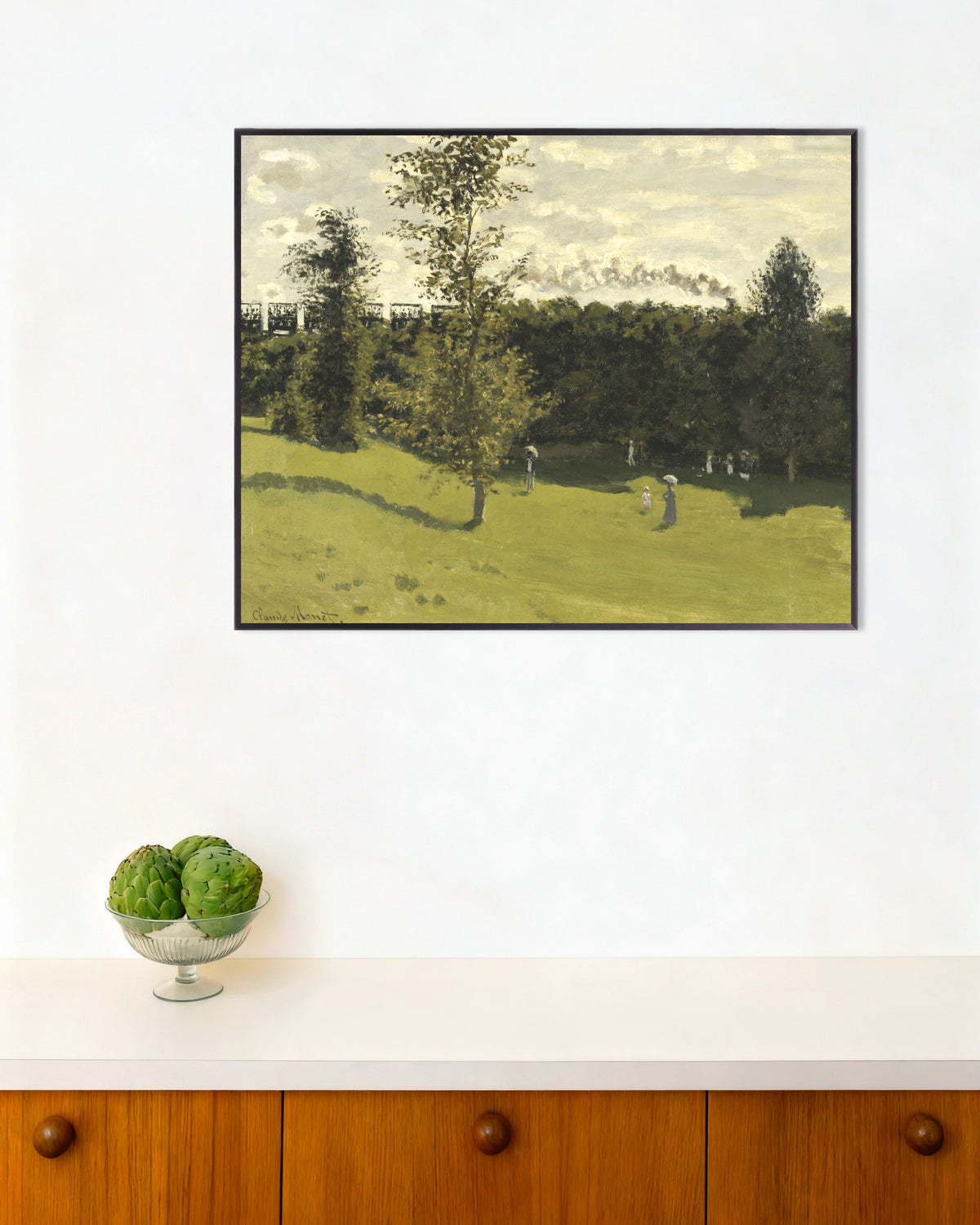 Poster Trein op het platteland (ca. 1870) van Claude Monet met metalen lijst
