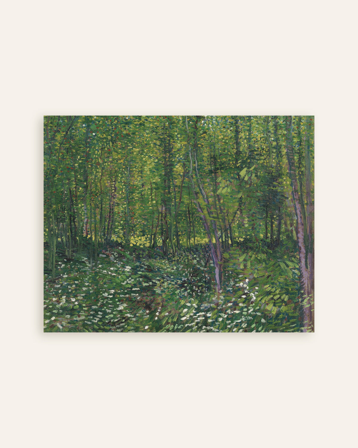 Poster van Bomen en struikgewas (1887) van Vincent van Gogh, als miniatuur