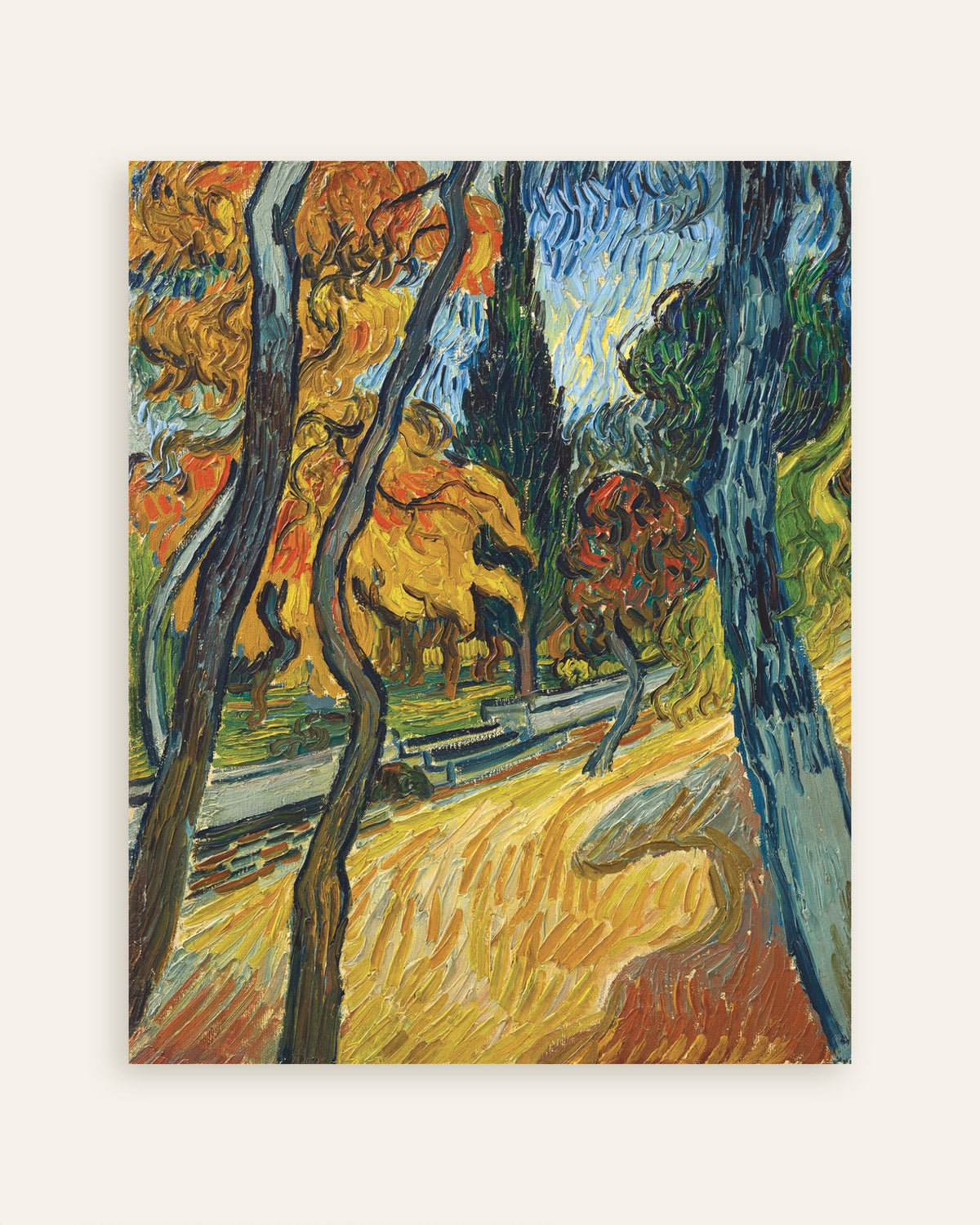 Poster van Bomen in de tuin van het gesticht (1889) van Vincent van Gogh, miniatuur