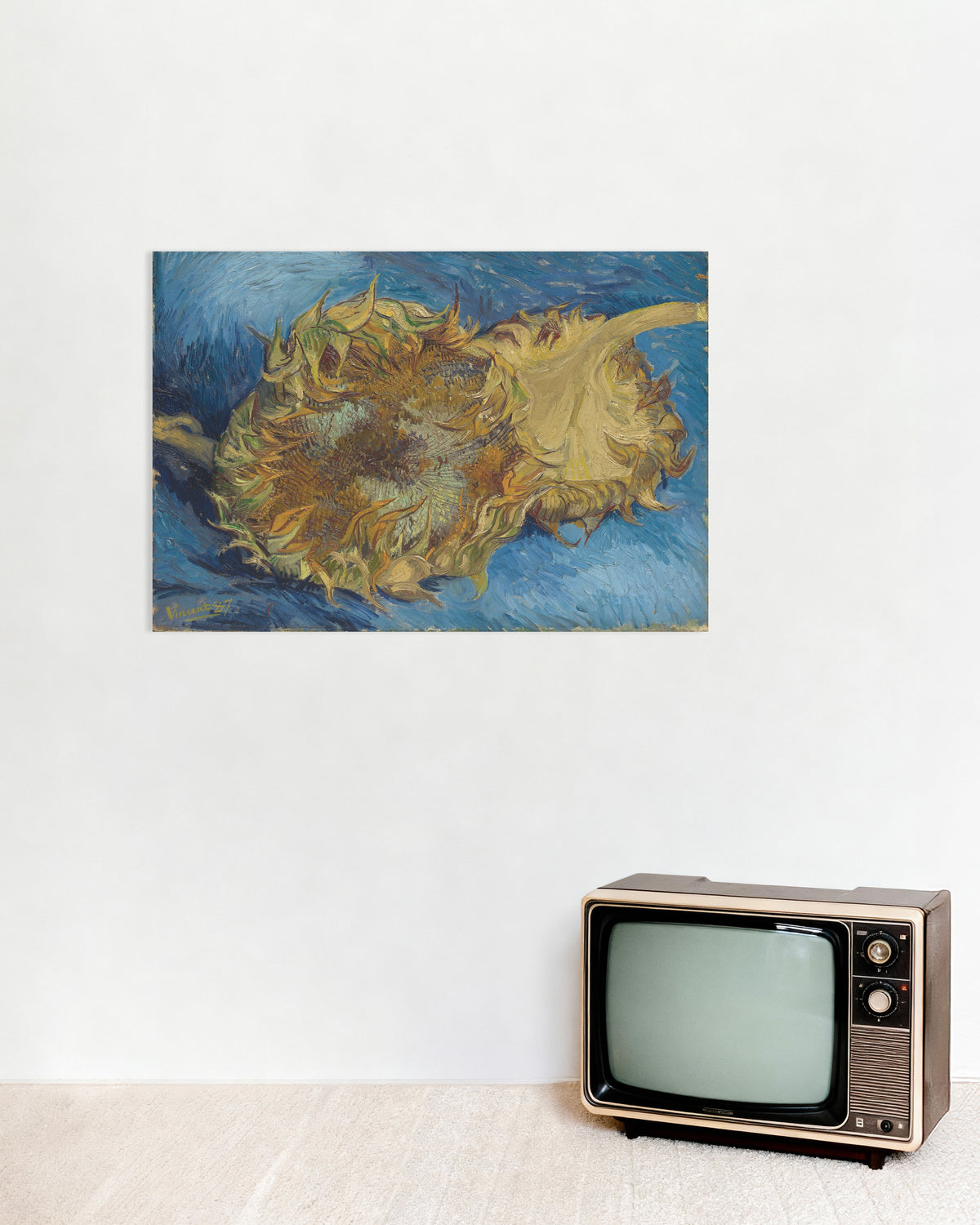Poster van Twee afgesneden zonnebloemen (1887) van Vincent van Gogh