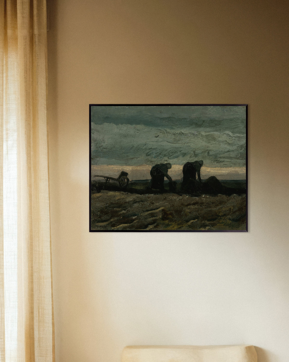 Poster van Twee vrouwen op de heide (1883) van Vincent van Gogh, met metalen lijst