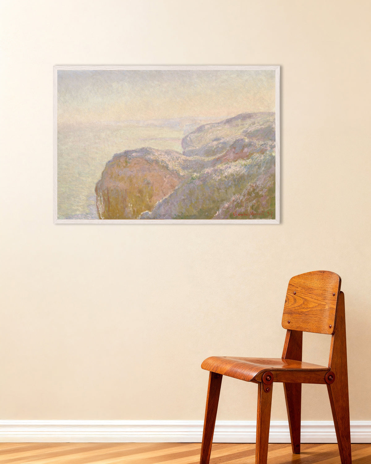 Poster Val-Saint-Nicolas bij Dieppe, ochtend (1897) van Claude Monet met witte houten lijst