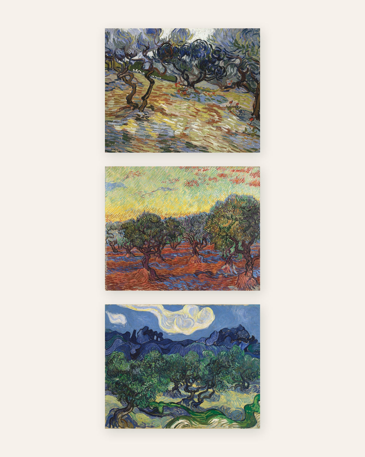 Van Gogh posters olijfbomen, set van 3: de olijfgaarden van Saint-Rémy, zonder lijst