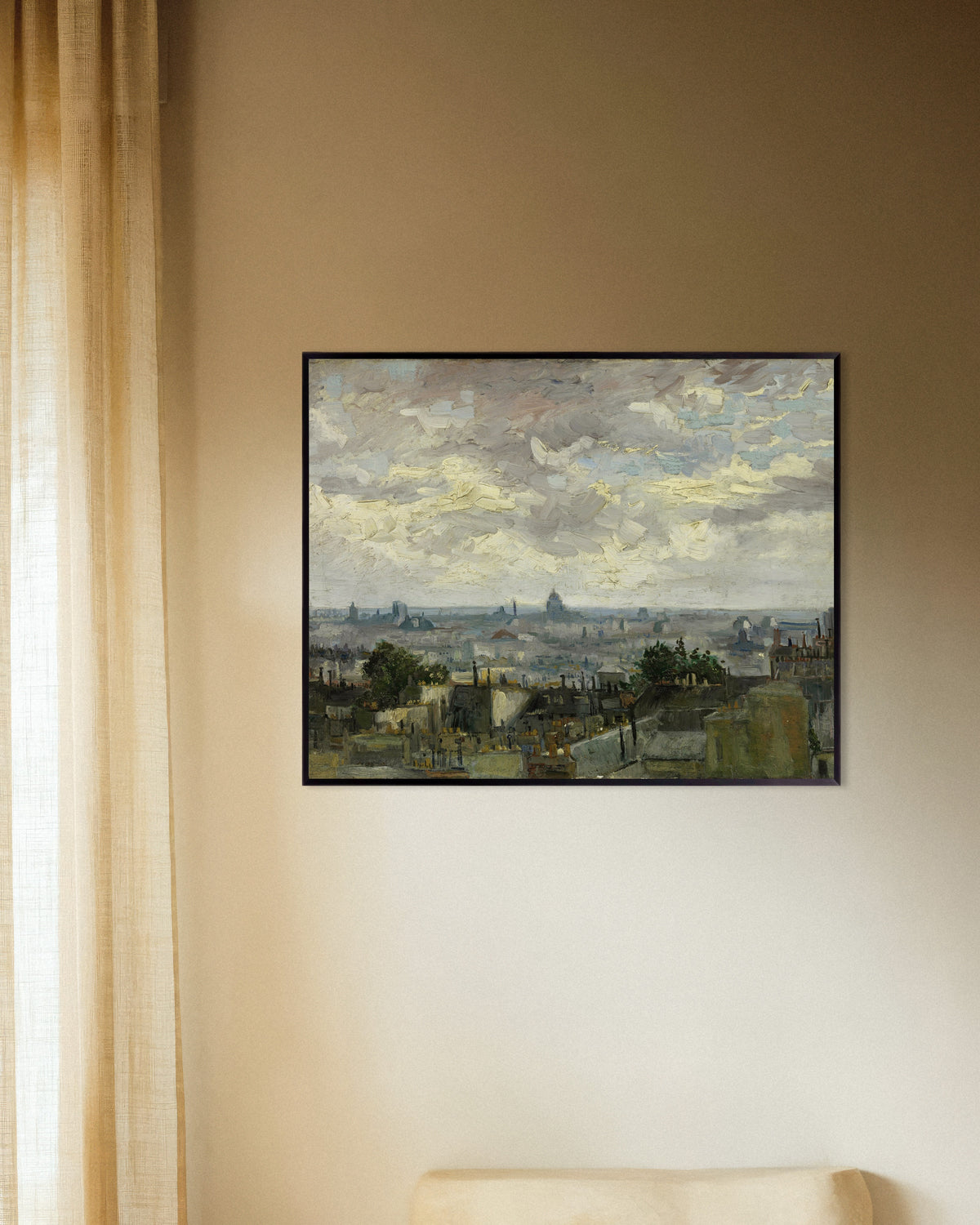 Poster van Uitzicht op Parijs (1886) van Vincent van Gogh, met metalen lijst