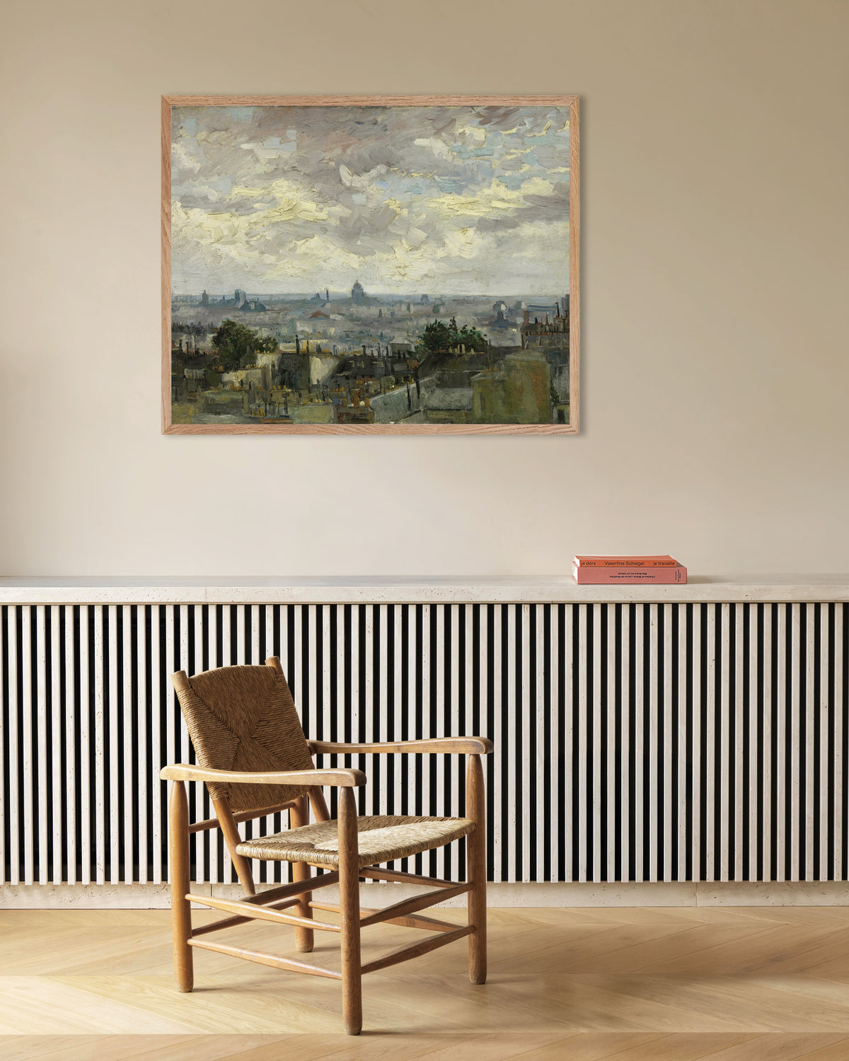 Poster van Uitzicht op Parijs (1886) van Vincent van Gogh, met naturel houten lijst