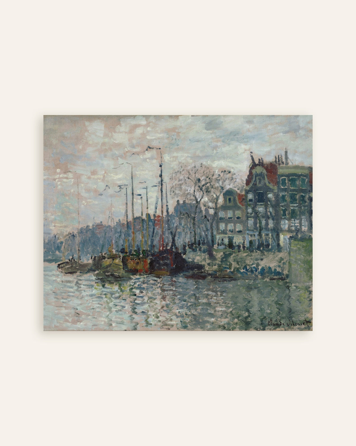 Poster Gezicht op de Prins Hendrikkade en de Kromme Waal in Amsterdam (1874) van Claude Monet, miniatuur